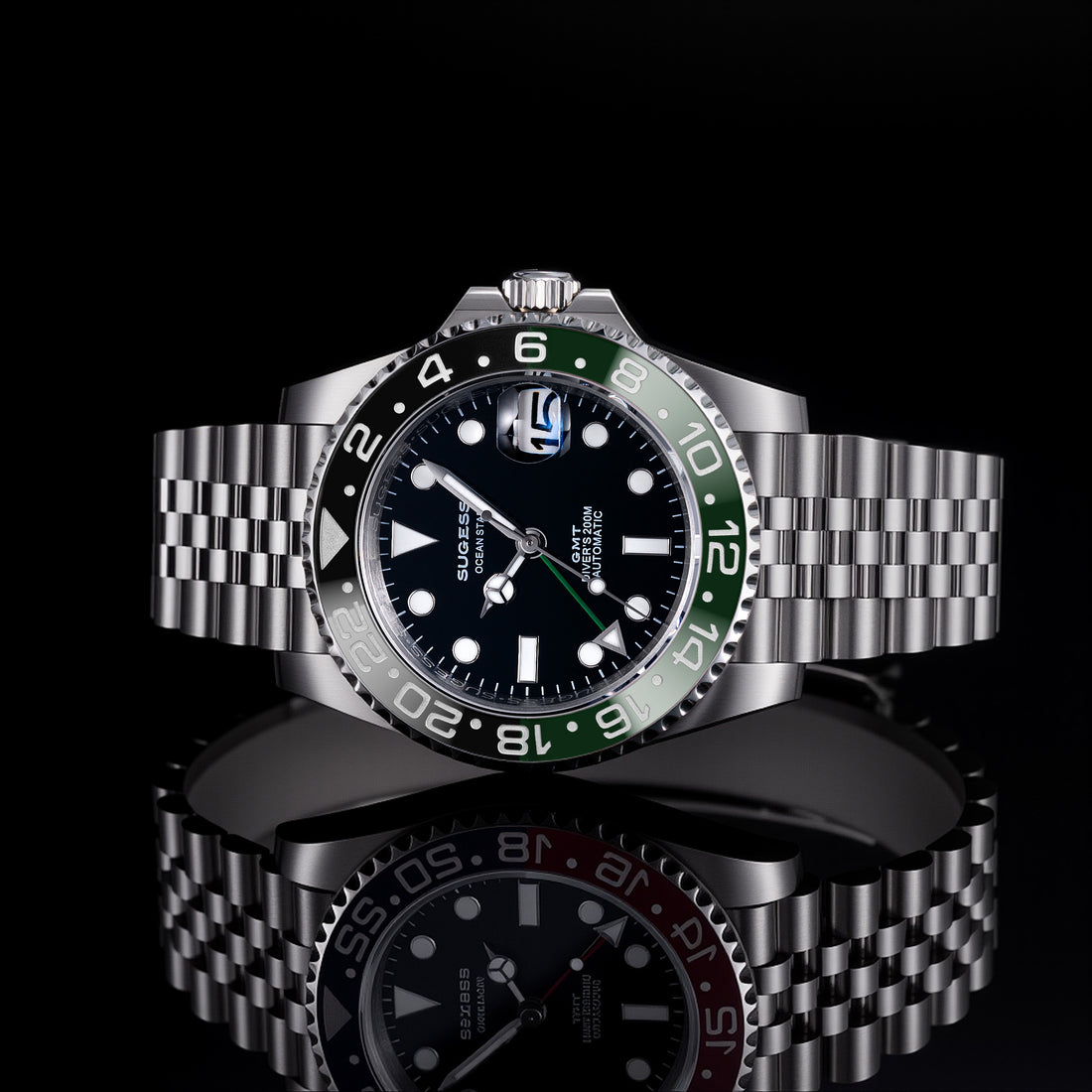 Sugess S420 Green & Black Bezel GMT Jubilee Bracelet