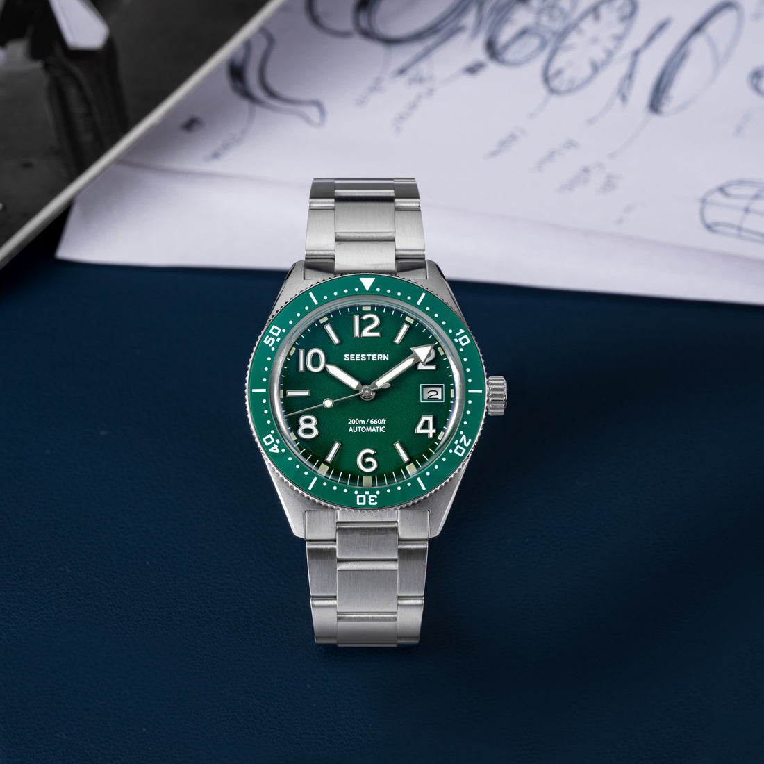 Seestern S434-2 Stainless-Steel Green Dial Professional Diver Automatic 200m Water Resistant