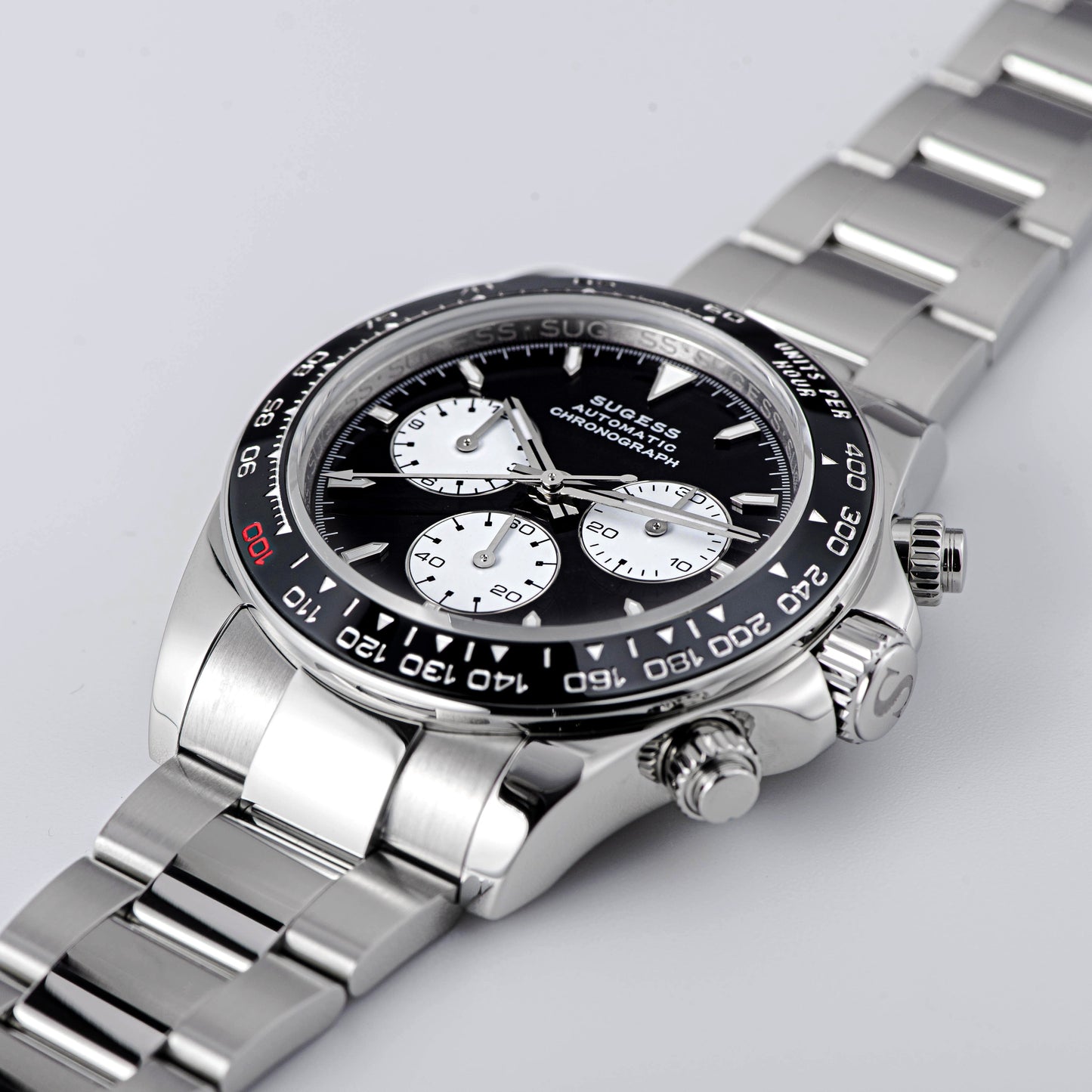 Automatic Chronograph 418-2 Black Dial Stainless Steel Bezel Professional