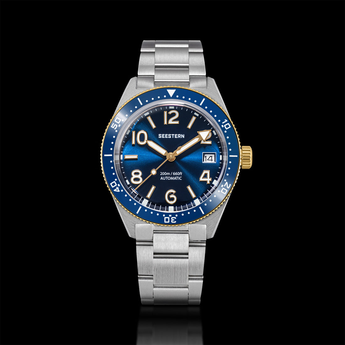 Seestern S434-2 Stainless-Steel Blue Dial Gold Bezel Professional Diver Automatic 200m Water Resistant