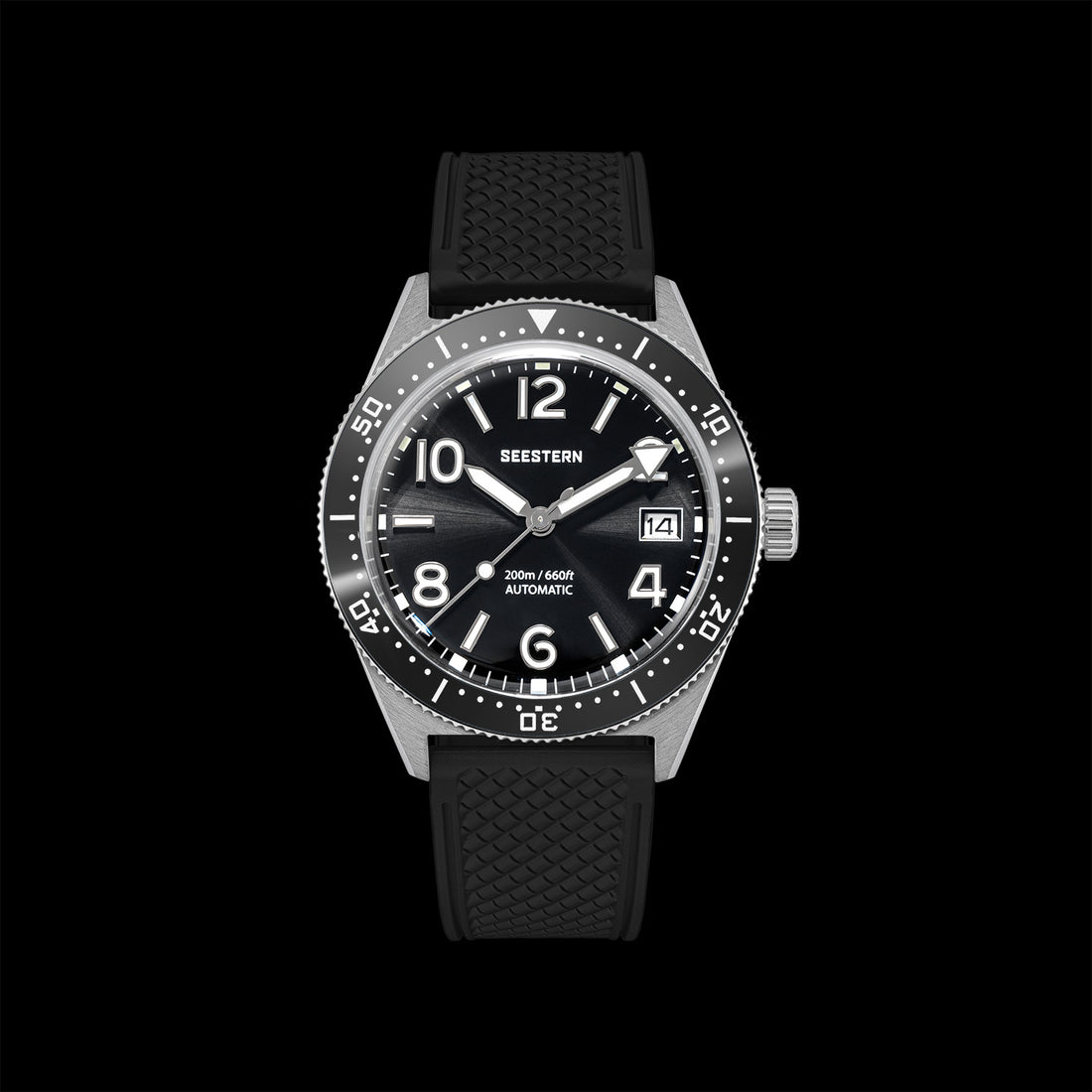 Seestern S434-2 Stainless-Steel Black Dial Rubber Band Professional Diver Automatic 200m Water Resistant
