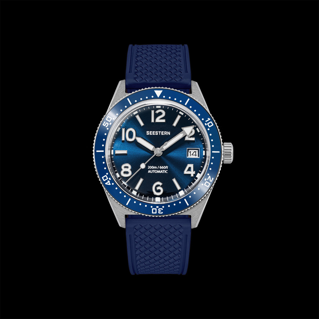 Seestern S434-2 Stainless-Steel Blue Dial Rubber Band Professional Diver Automatic 200m Water Resistant