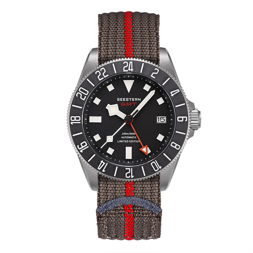 Seestern S462 Titanium Professional GMT Diver Black Dial Black Bezel L
