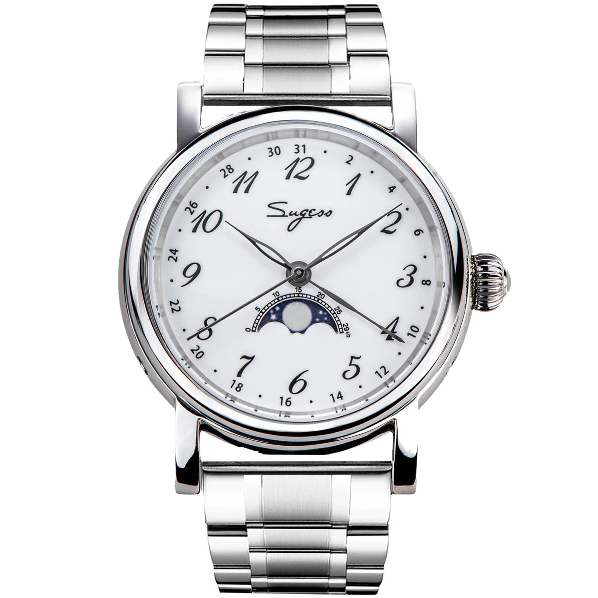 Sugess Luminous Moonphase Seagull ST2108 Movement Watch SU2108SK