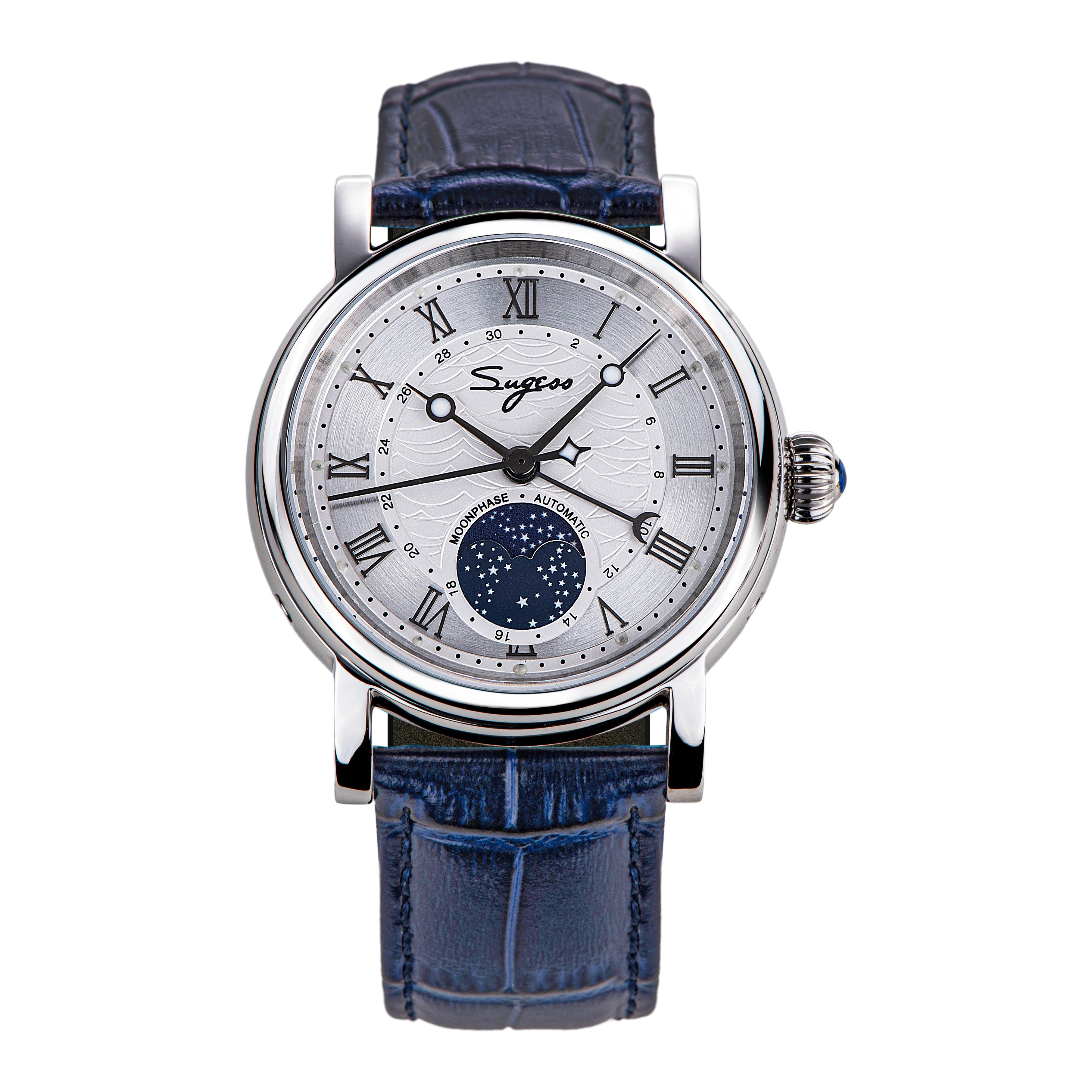 Sugess Luminous Moonphase Seagull ST2108 Movement Watch SU2108SK