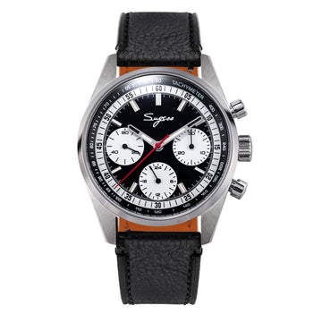 Sugess S465 Chronograph Stainless Steel Black Dial Silver Hand Black Leather