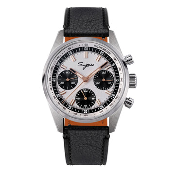 Sugess S465 Chronograph Stainless Steel Black Dial Rose Gold Hand Black Leather