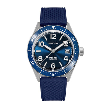 Seestern S434-2 Stainless-Steel Blue Dial Rubber Band Professional Diver Automatic 200m Water Resistant
