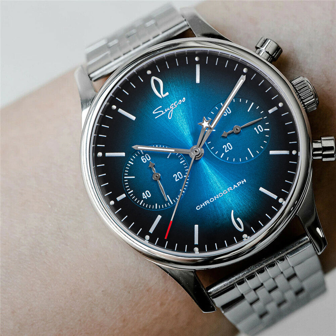 Sugess 自動巻き時計 ダークブルー Sugess Chrono Heritage ST1901 Movement Chronograph Watch Seagull
