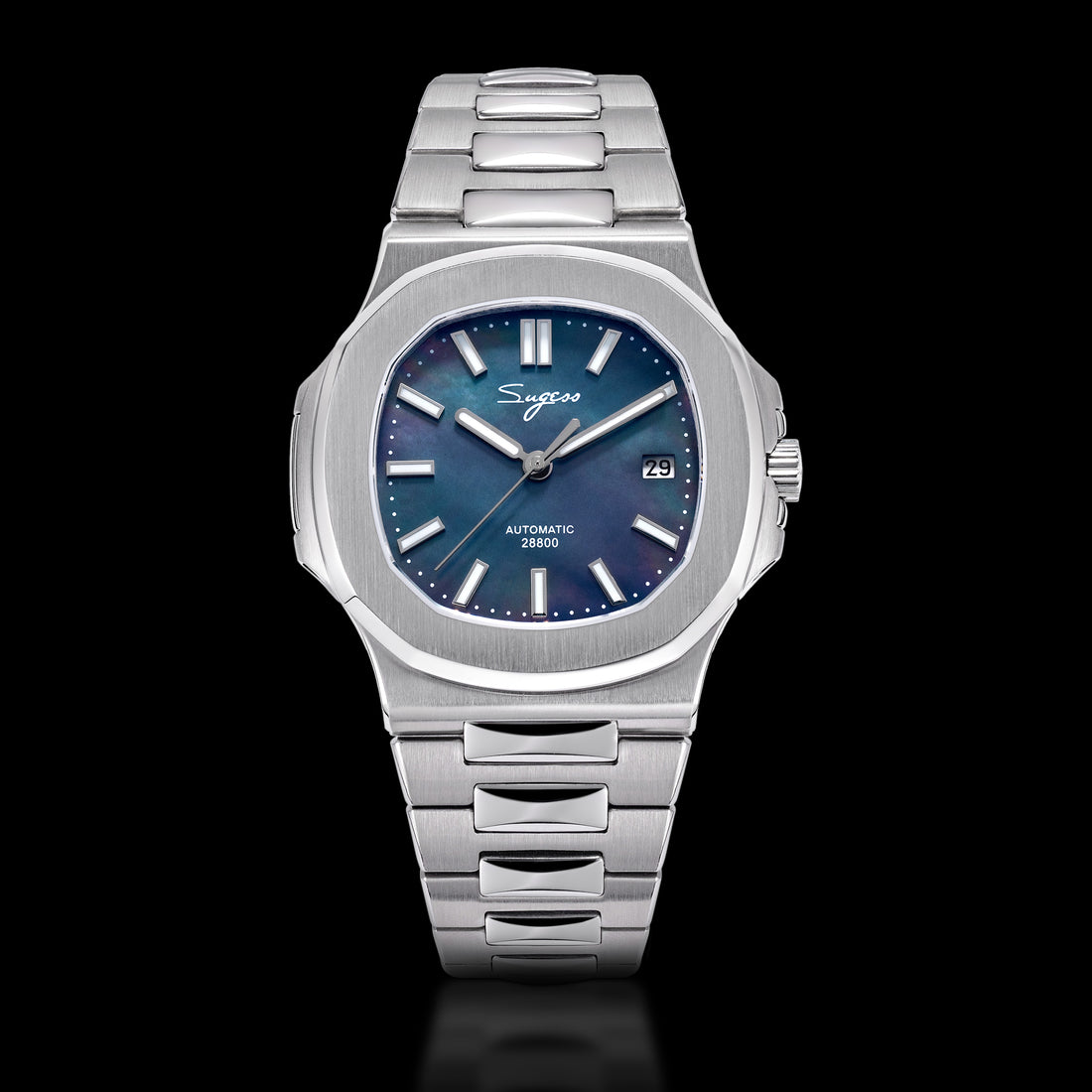 Heritage S466 PP Octagonal Day Display Black Mother of Pearl Dial Stainless-Steel Automatic