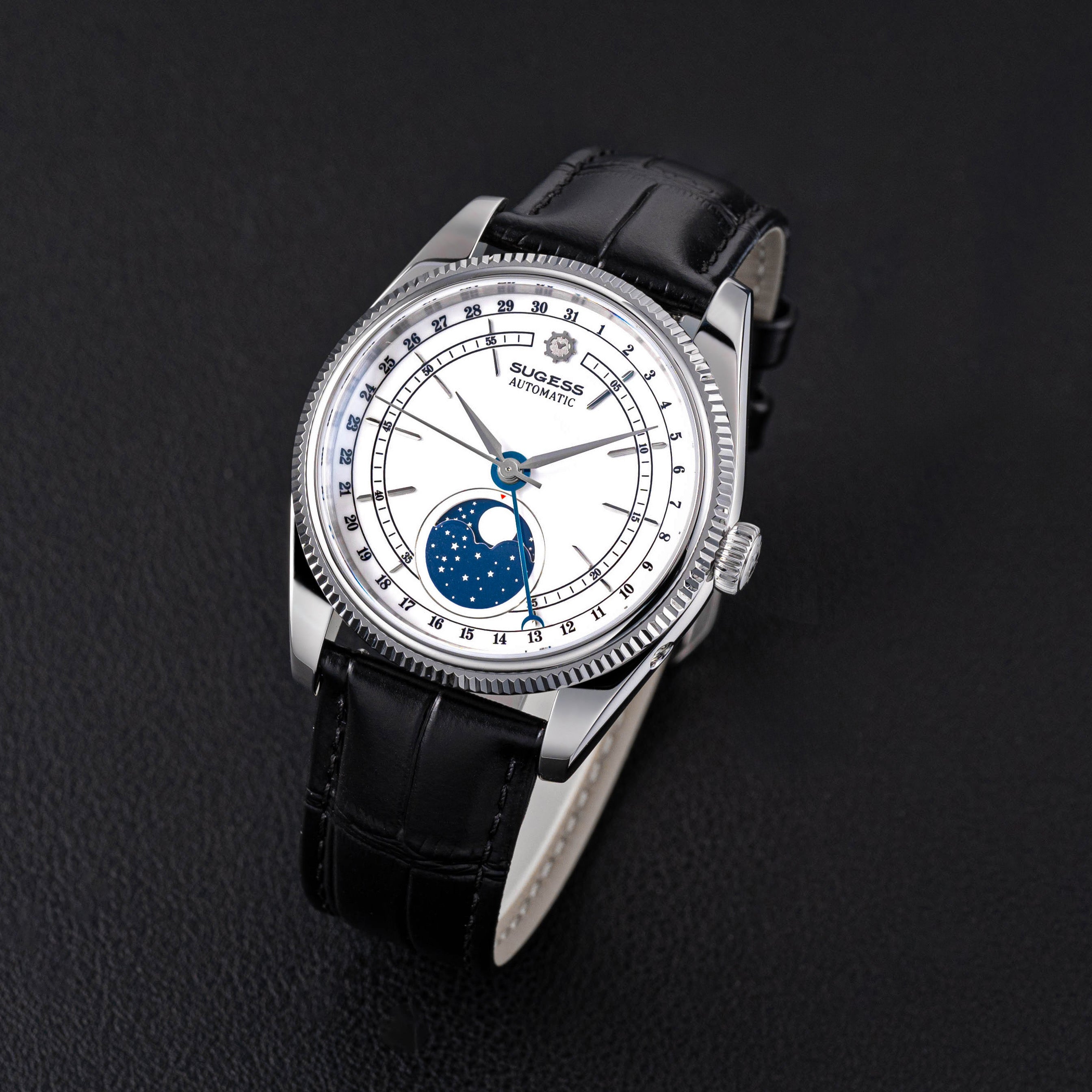 MoonPhase Master S452 Stainless-Steel White Dial Black Strap