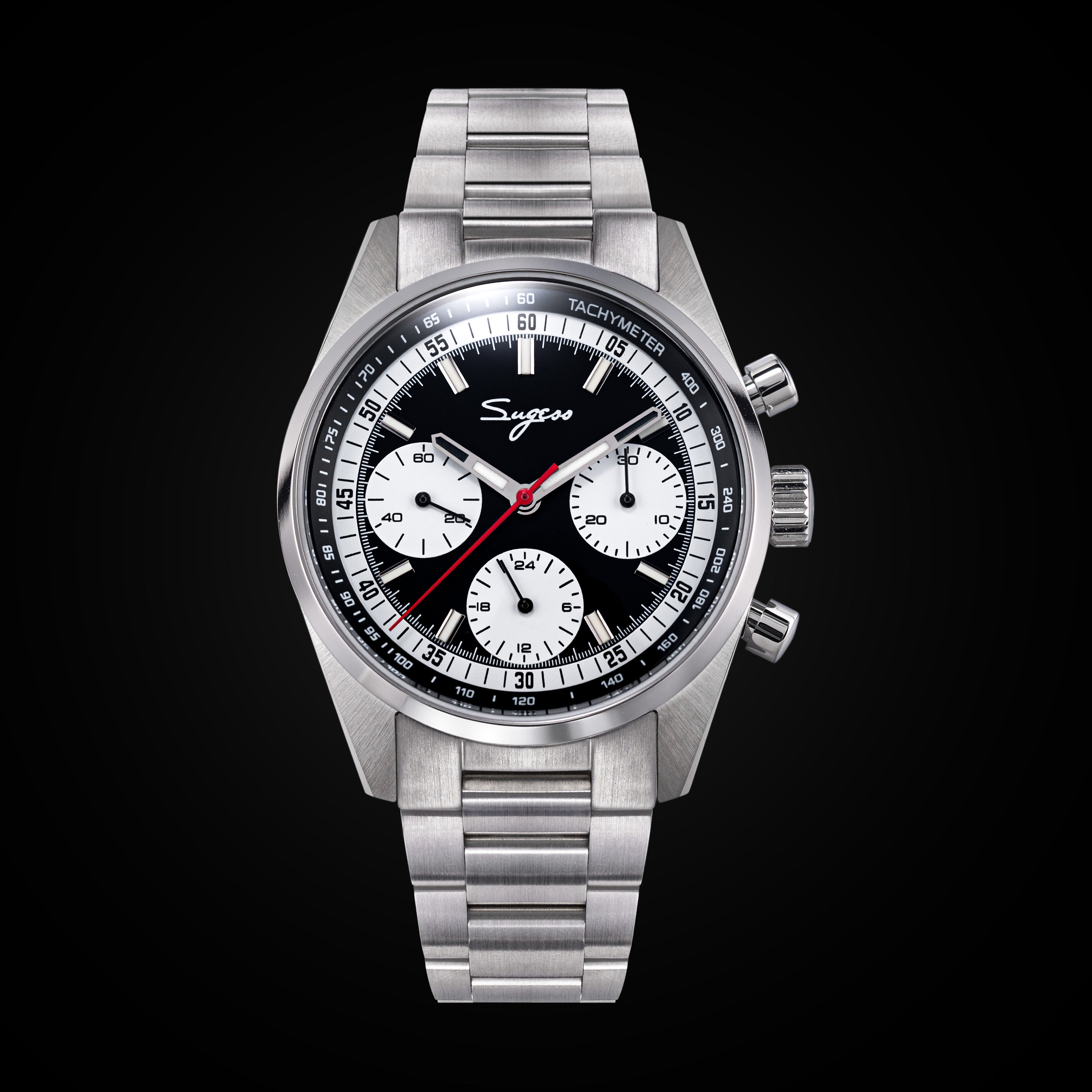 Sugess S465 Chronograph Stainless Steel Black Dial Silver Hand