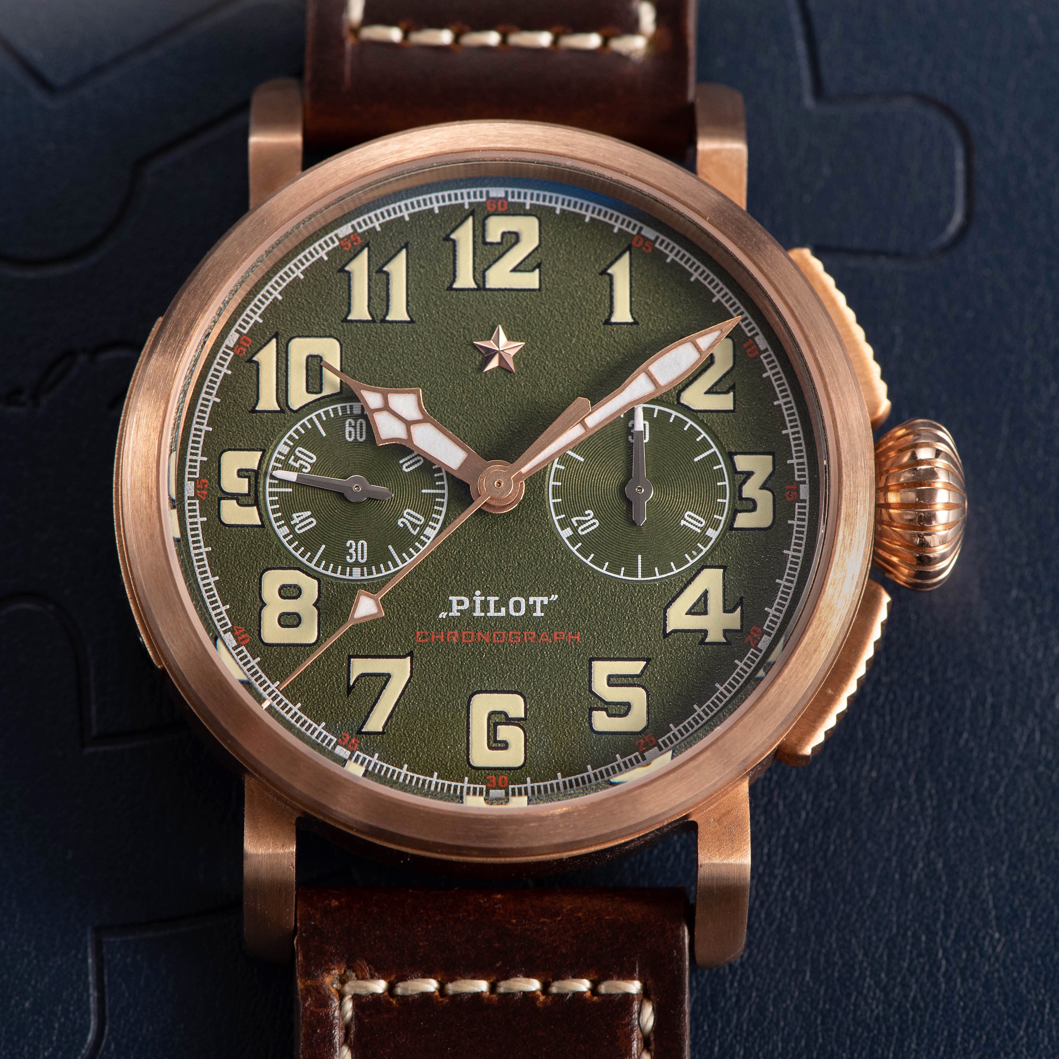 Sugess Pilot Master S409 Green Dial Chronograph CuSn8 Bronze