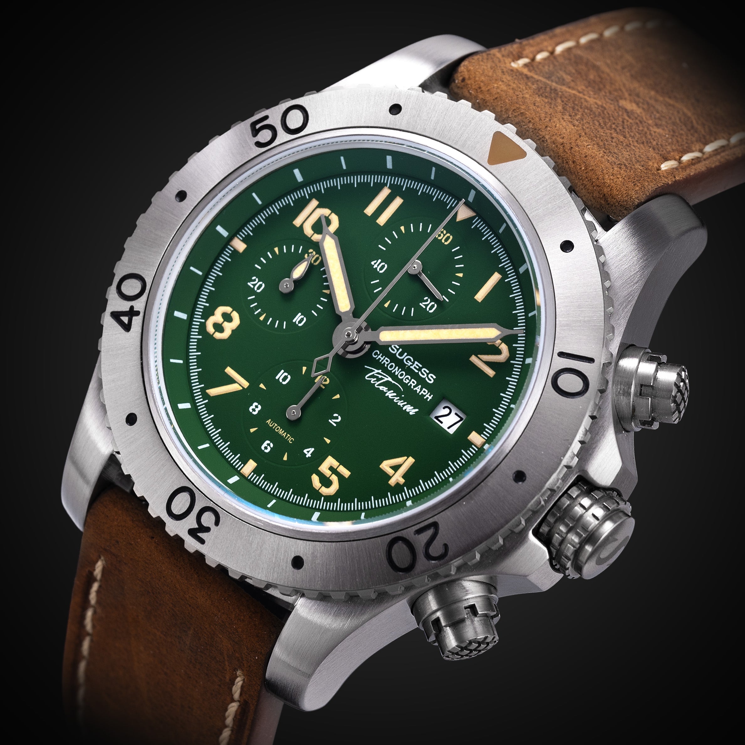 Sugess S464 Titanium Chronograph Green Dial