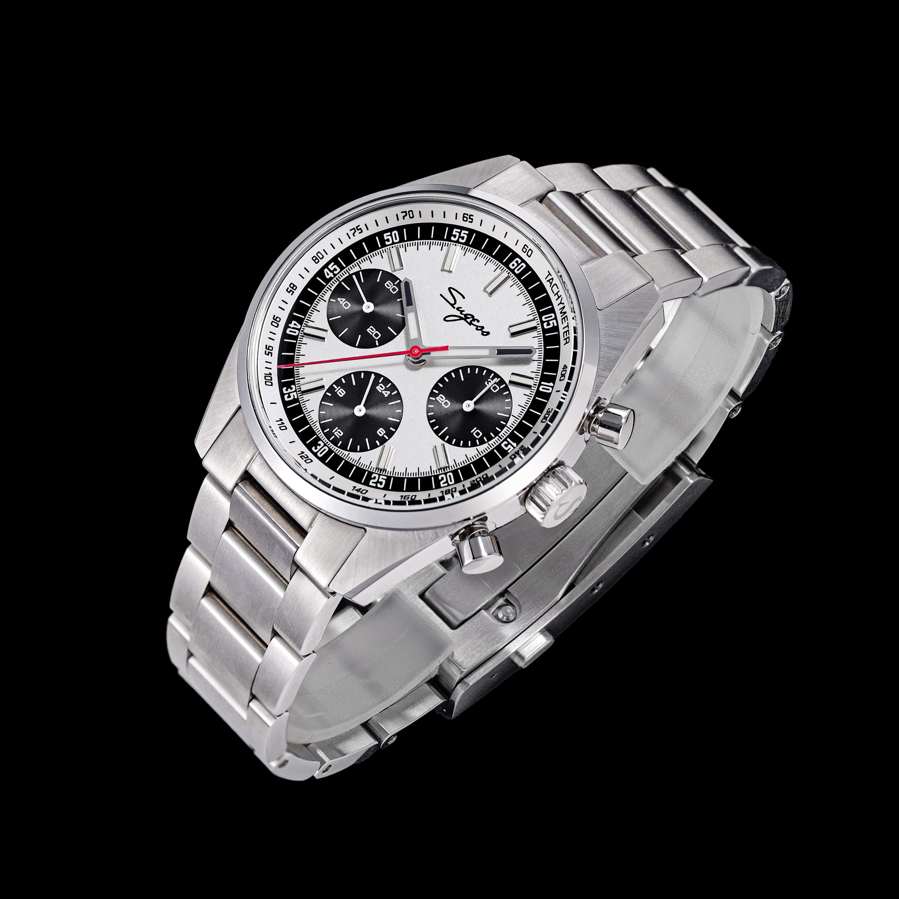 Sugess S465 Chronograph Stainless Steel Panda Dial Silver Hand