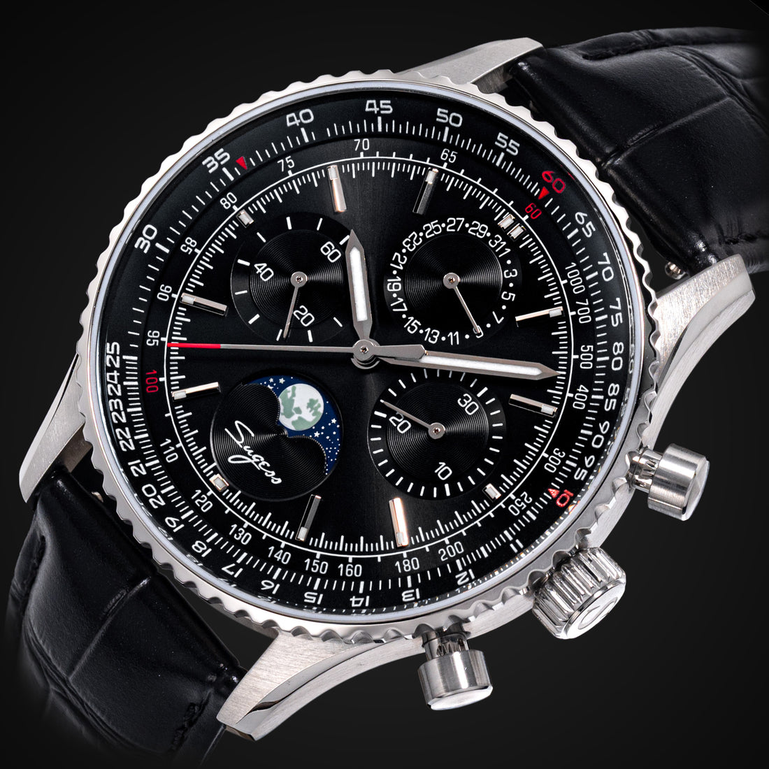 MoonPhase Chrono Master S468 Stainless Steel Case Black Dial