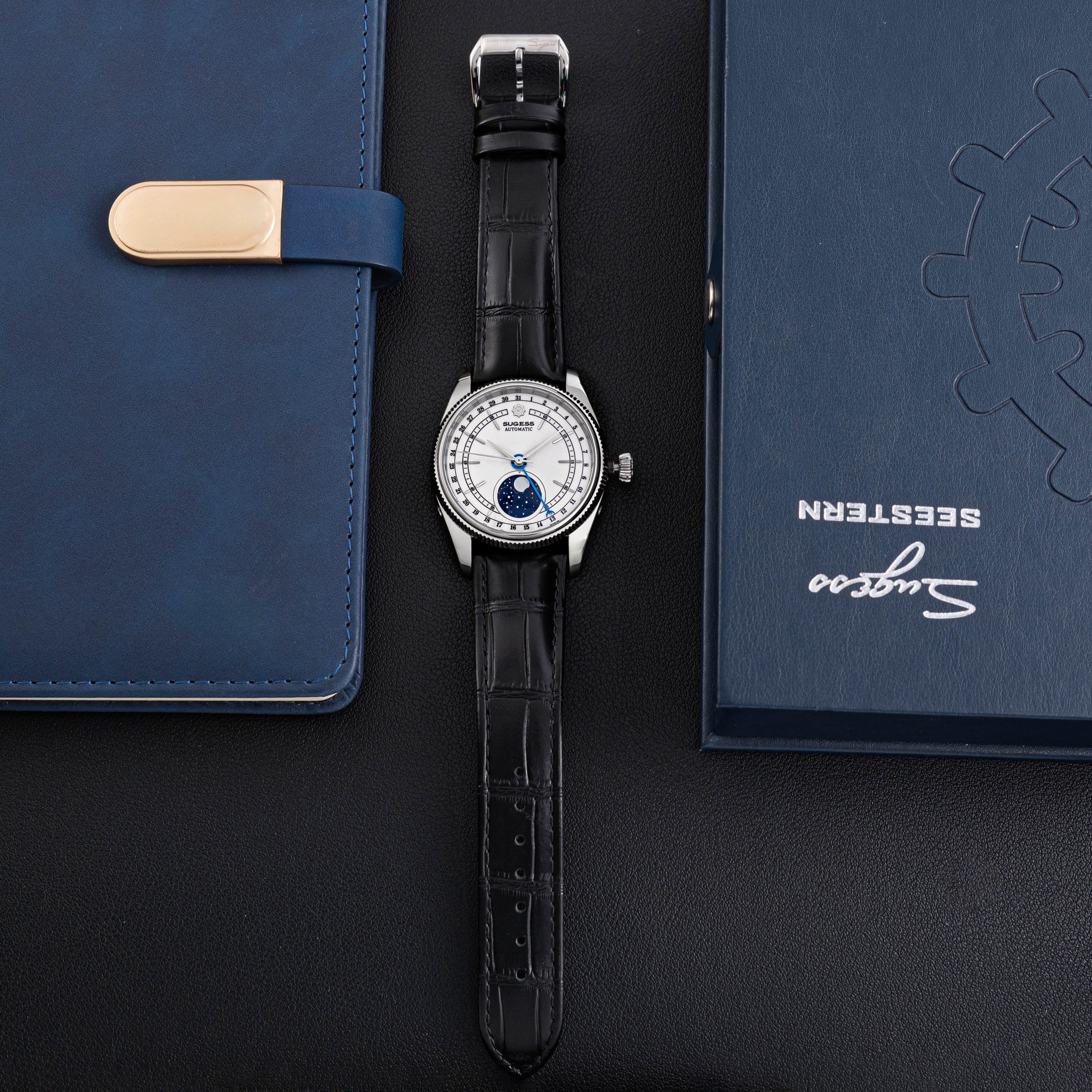 MoonPhase Master S452 Stainless-Steel White Dial Black Strap