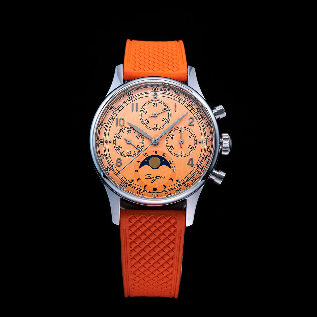 MoonPhase Master S389-2 Salmon Dial Swan Neck Regulator Rubber Band