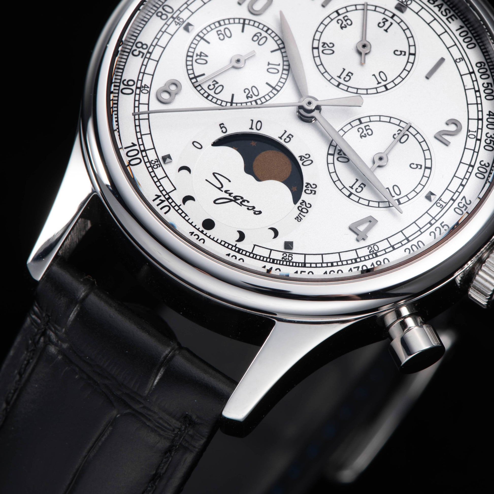 Seestern Sugess Cronografo Master S438 Meccanico Acciaio Pelle Nero Zaffiro Bianco Orologio Uomo Seestern Sugess Cronografo Master S438 Meccanico Acciaio Pelle Nero Zaffiro Bianco Orologio Uomo