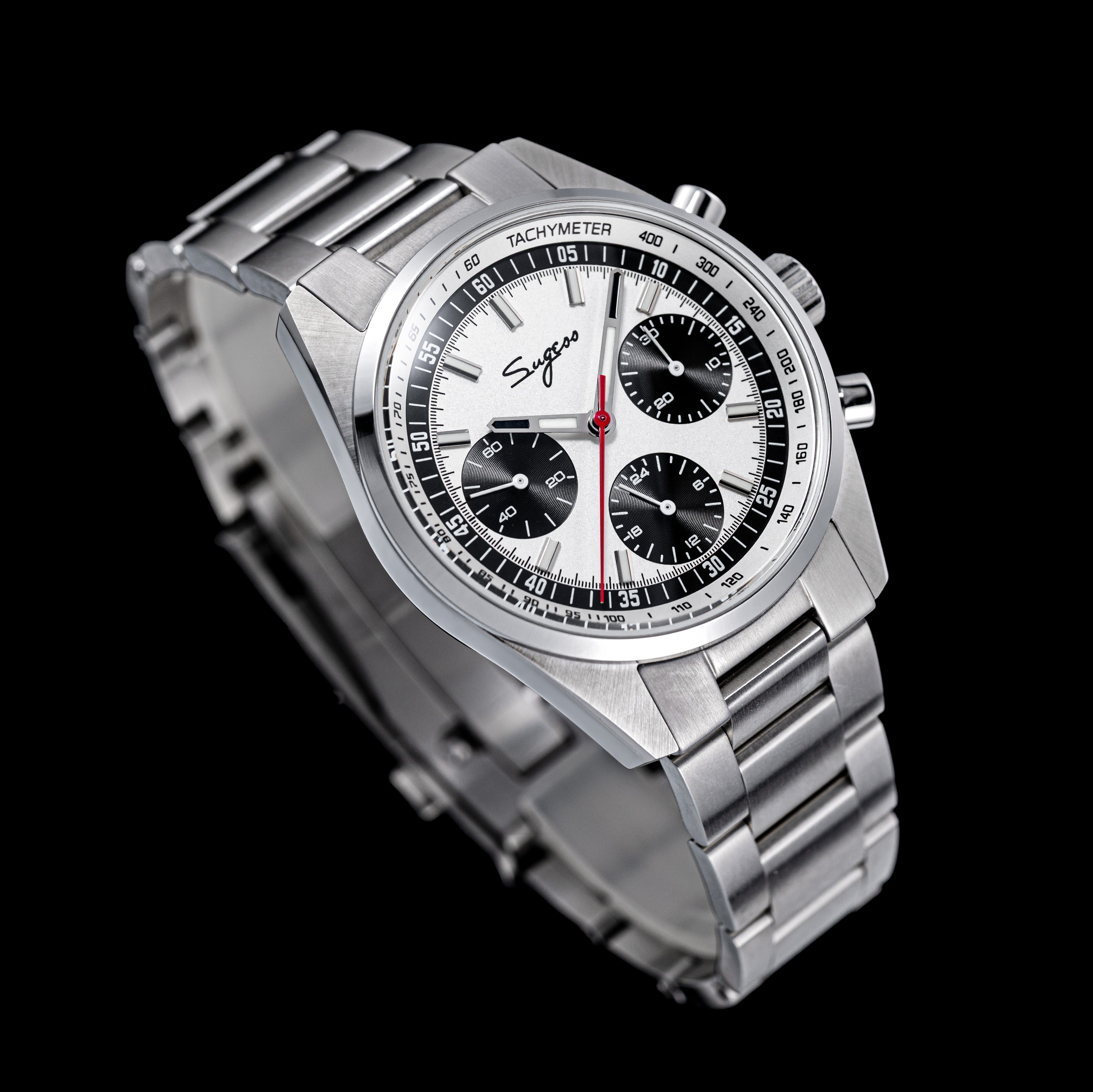 Sugess S465 Chronograph Stainless Steel Panda Dial Silver Hand