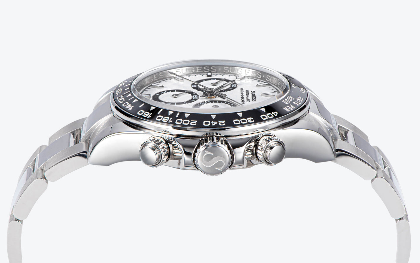 Seestern Sugess S418-2 – Cronografo Automatico Uomo, Cassa Acciaio 39mm, Quadrante Bianco, Lunetta Ceramica, Vetro Zaffiro - 2