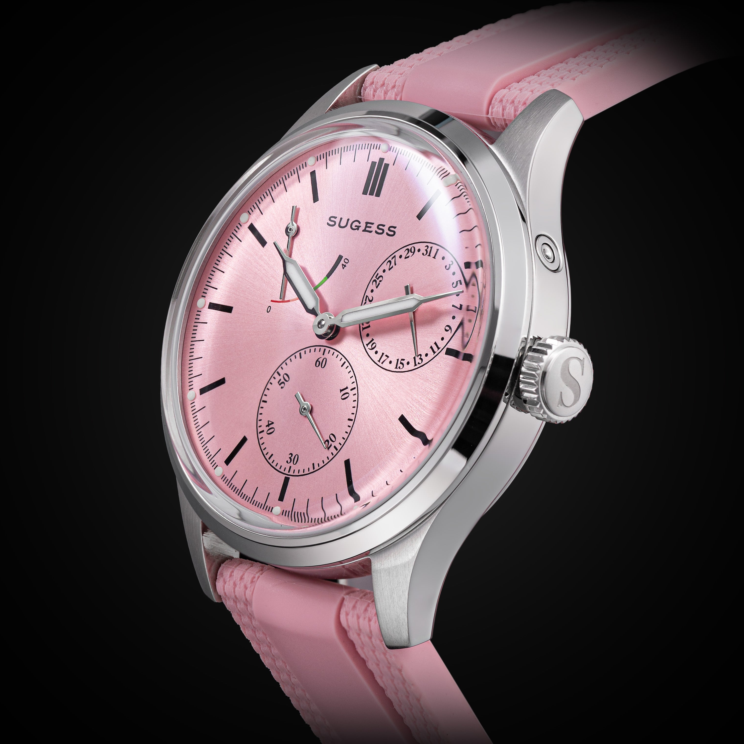 Sugess S458 Pink Dial Stainless-Steel Automatic Rubber Band
