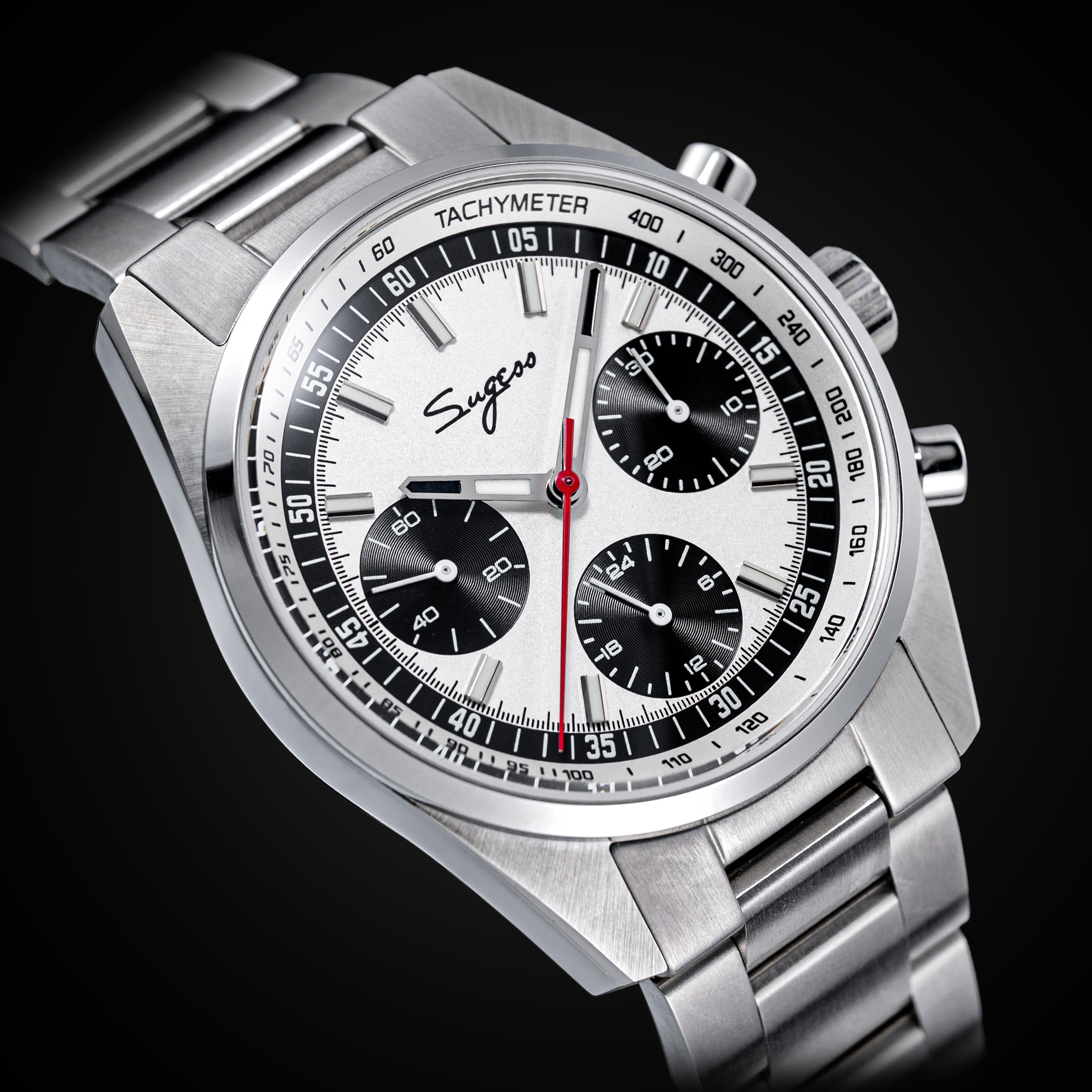 Sugess S465 Chronograph Stainless Steel Panda Dial Silver Hand