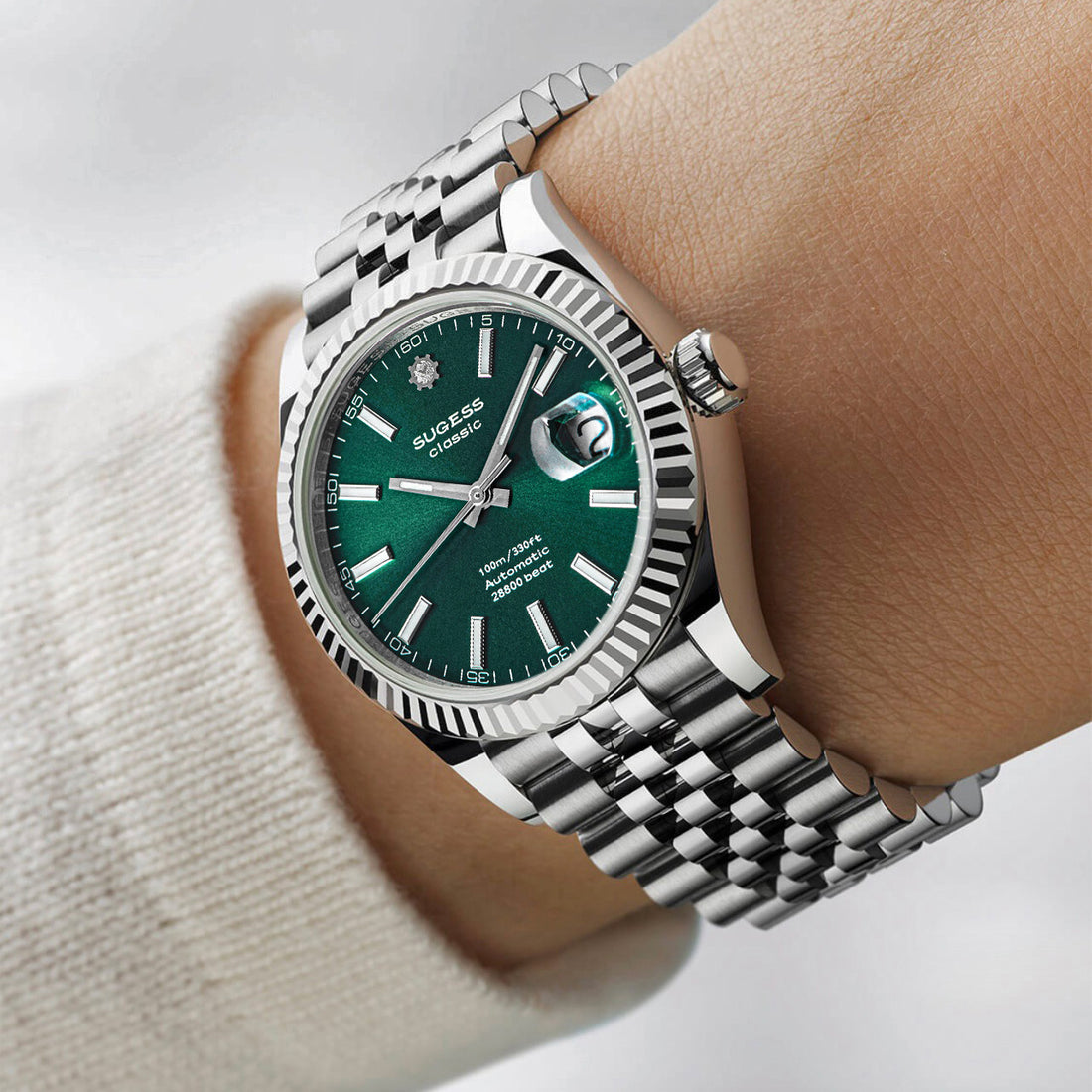 Automatic Classic S448 Green Dial Fluted Bezel Jubilee Bracelet ST2130