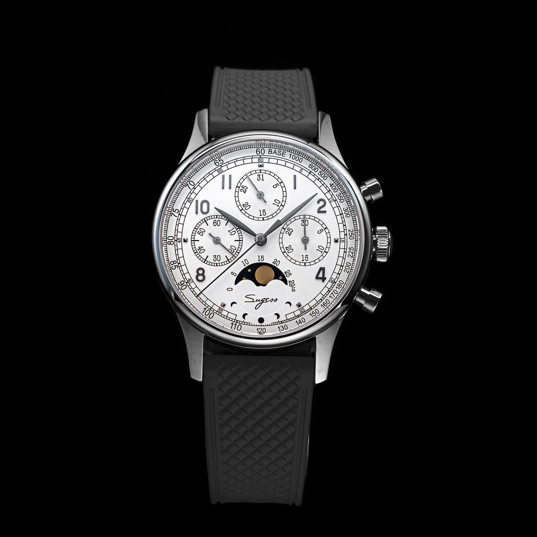 MoonPhase Master S389-2 White Dial Swan Neck Regulator Rubber Band