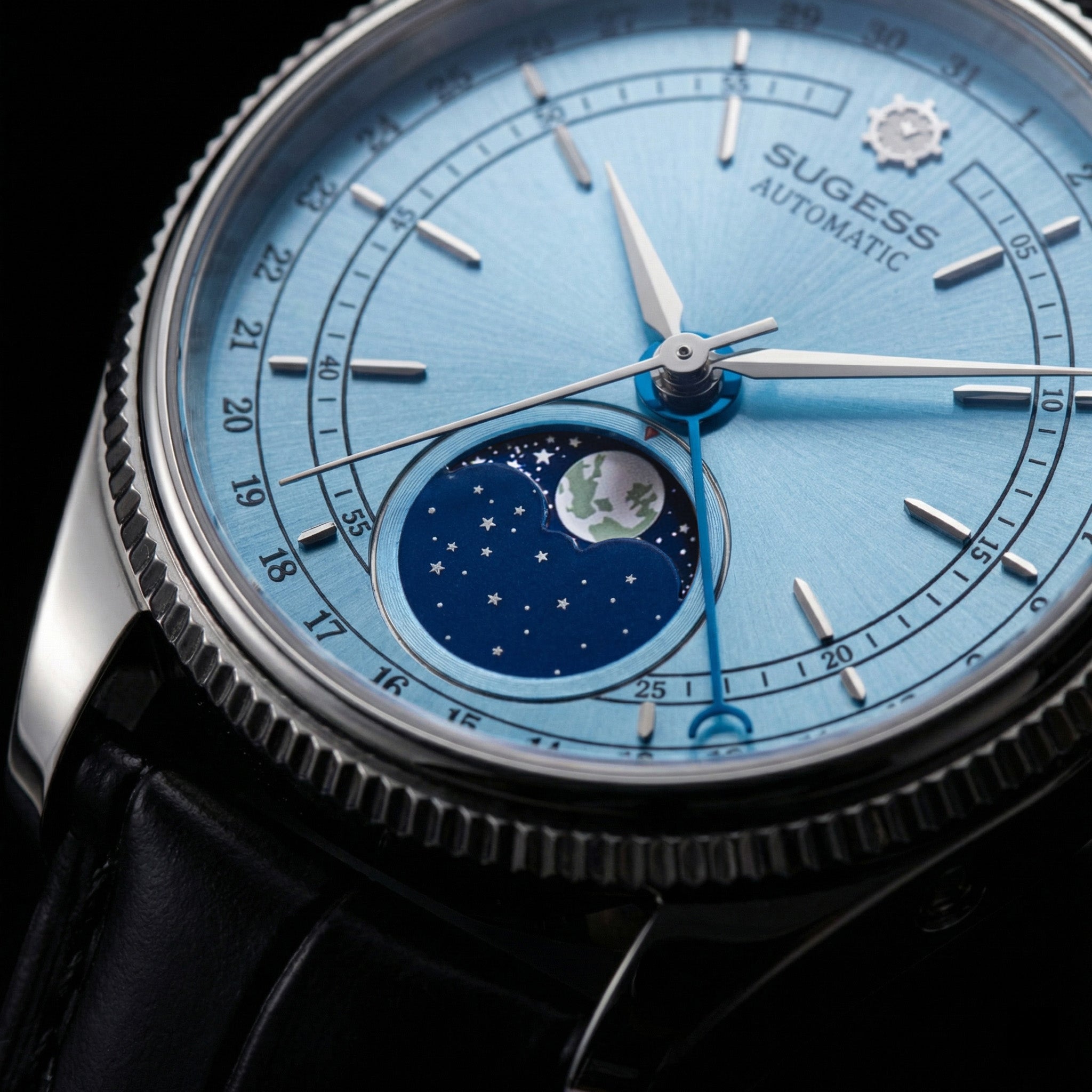 MoonPhase Master S452 Stainless-Steel Light Blue Dial Black Strap