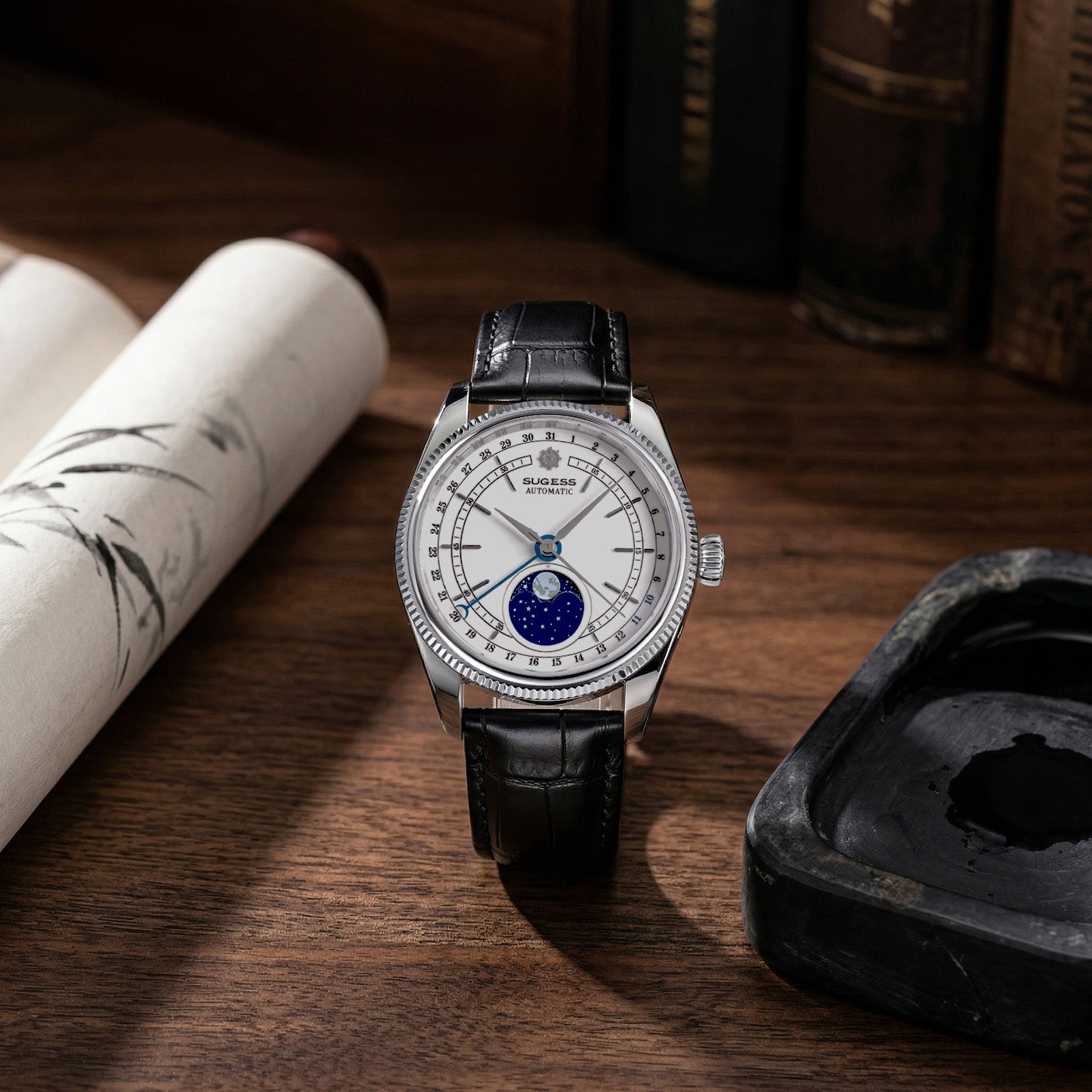 MoonPhase Master S452 Stainless-Steel White Dial Black Strap