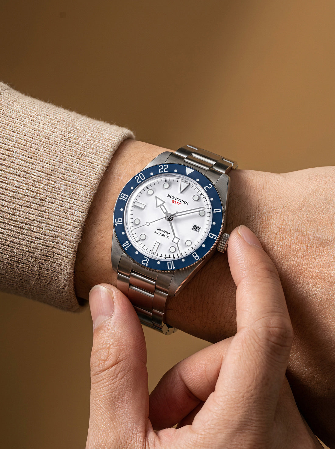 Seestern S478 GMT Blue Ceramic Bezel White Dial