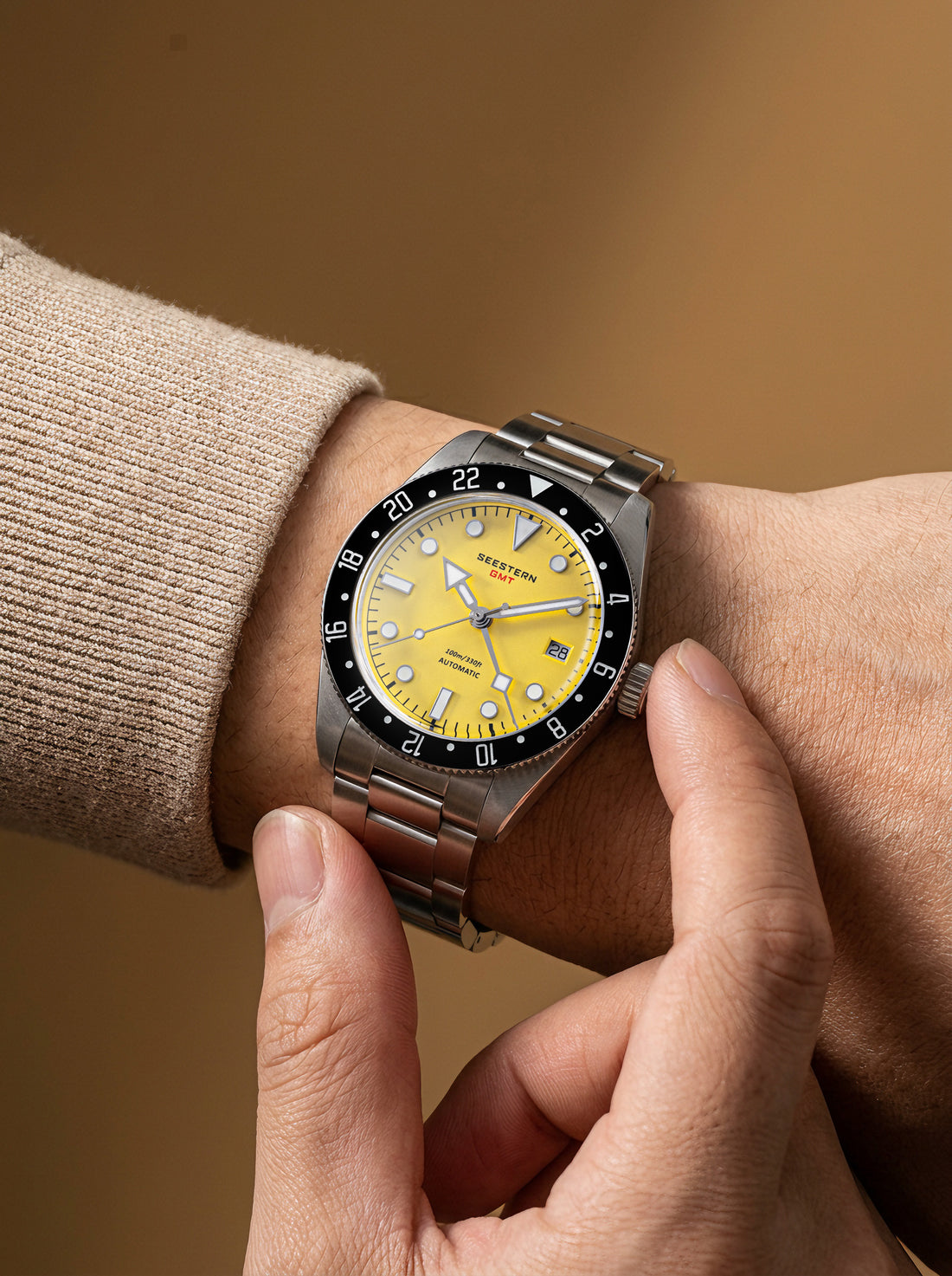 Seestern S478 GMT Black Ceramic Bezel Yellow Dial