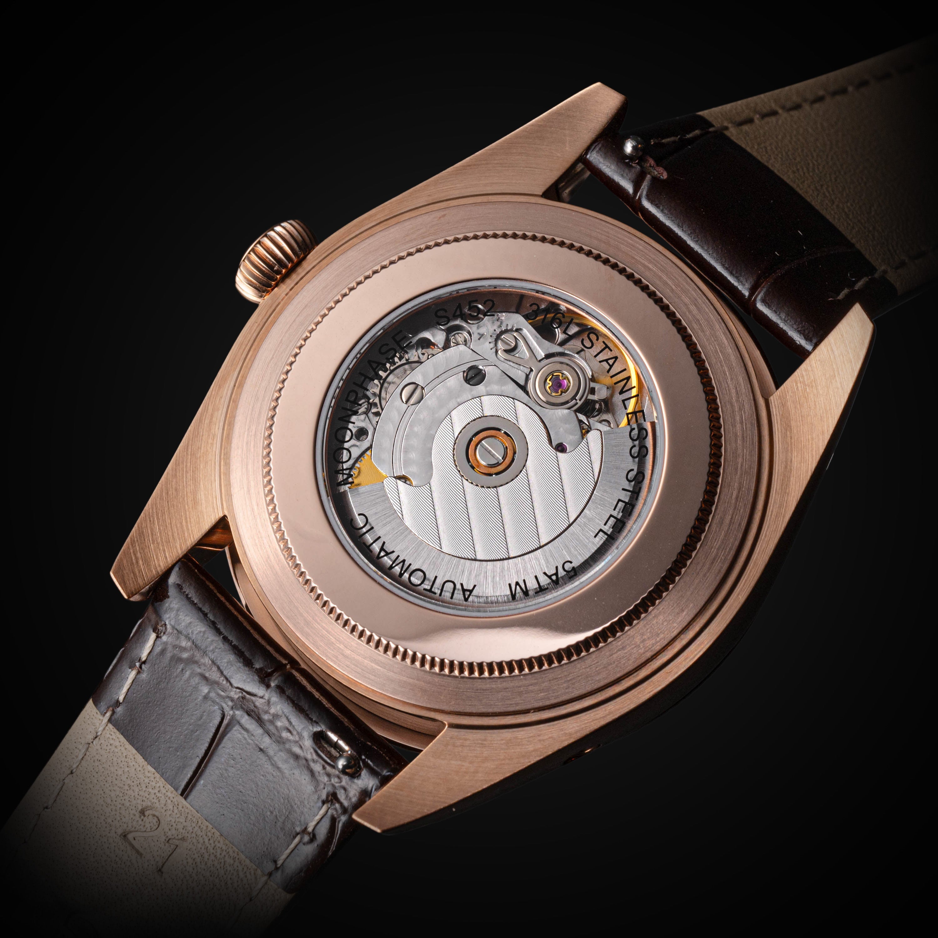 MoonPhase Master S452 Rose Gold White Dial Brown Strap