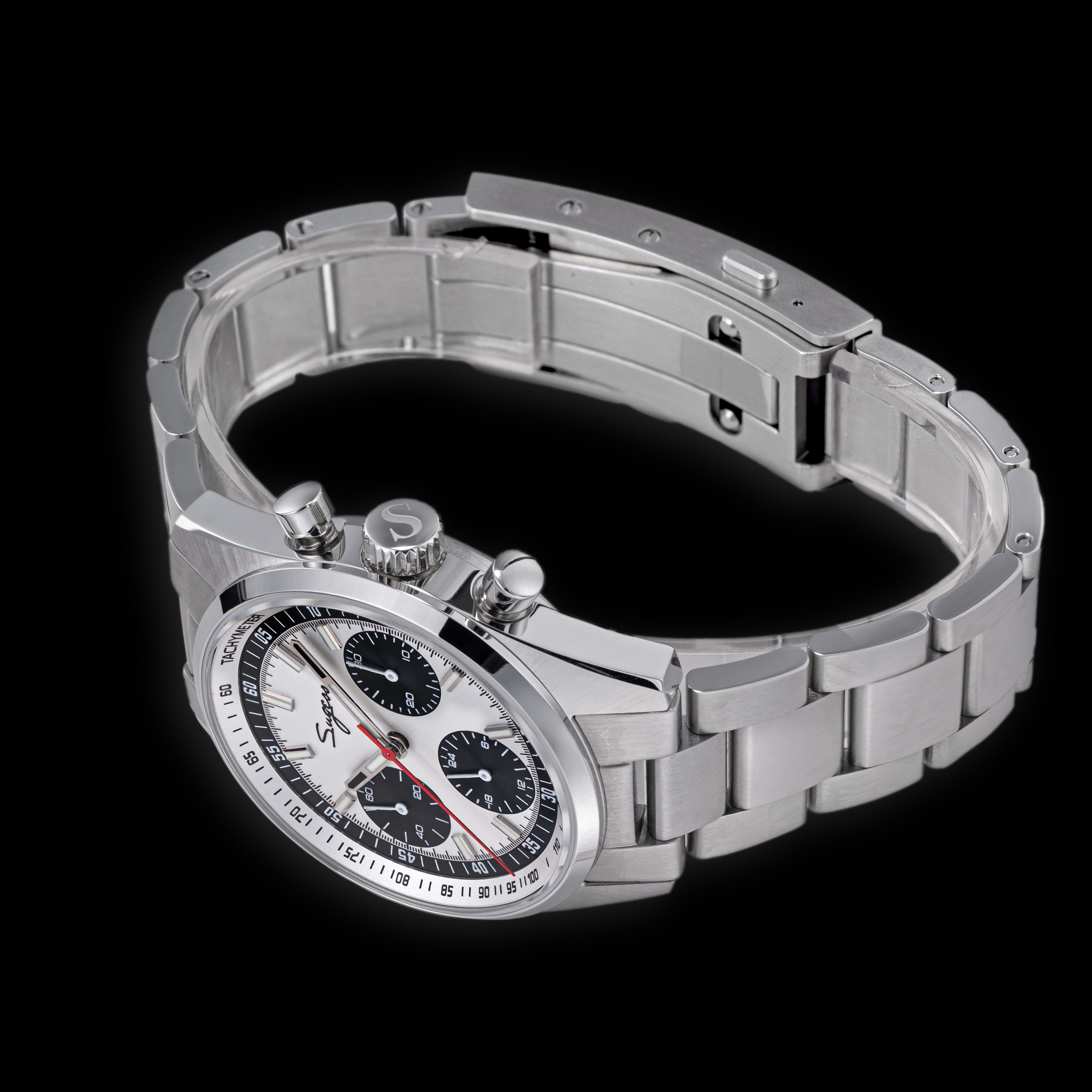 Sugess S465 Chronograph Stainless Steel Panda Dial Silver Hand