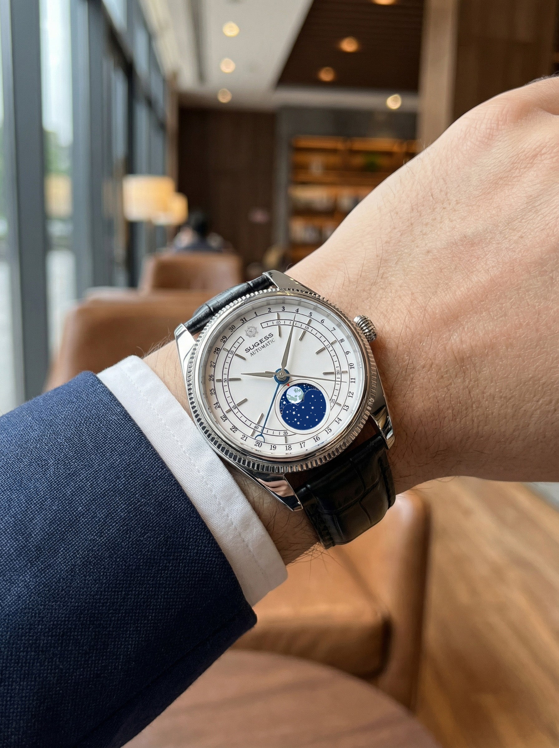 MoonPhase Master S452 Stainless-Steel White Dial Black Strap