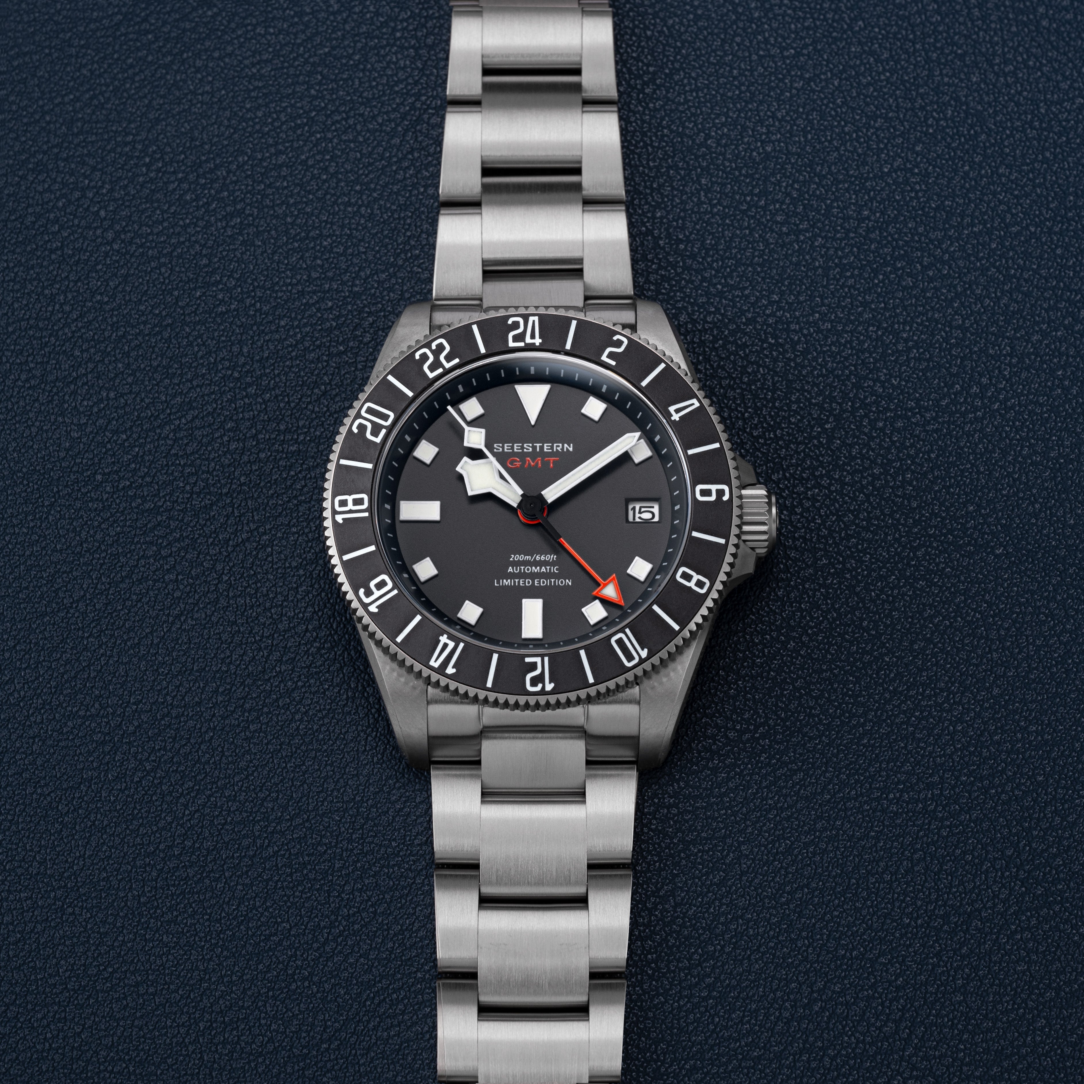 Seestern S462 Titanium Professional GMT Diver Black Dial