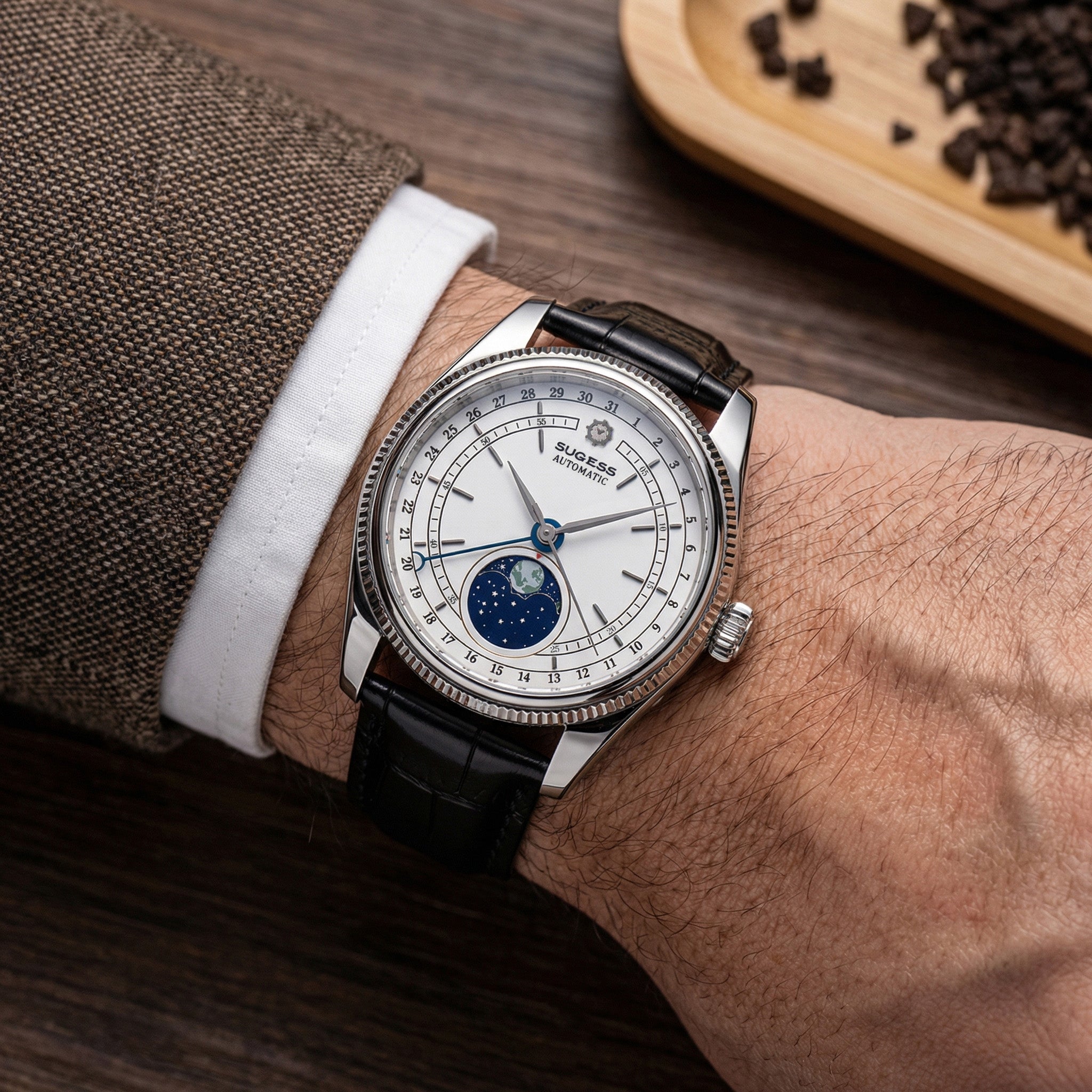MoonPhase Master S452 Stainless-Steel White Dial Black Strap