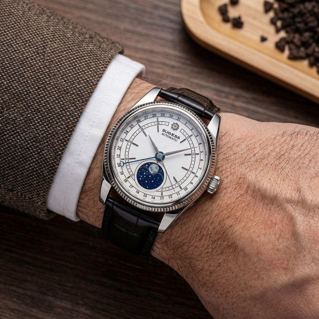 MoonPhase Master S452 Stainless-Steel White Dial Black Strap