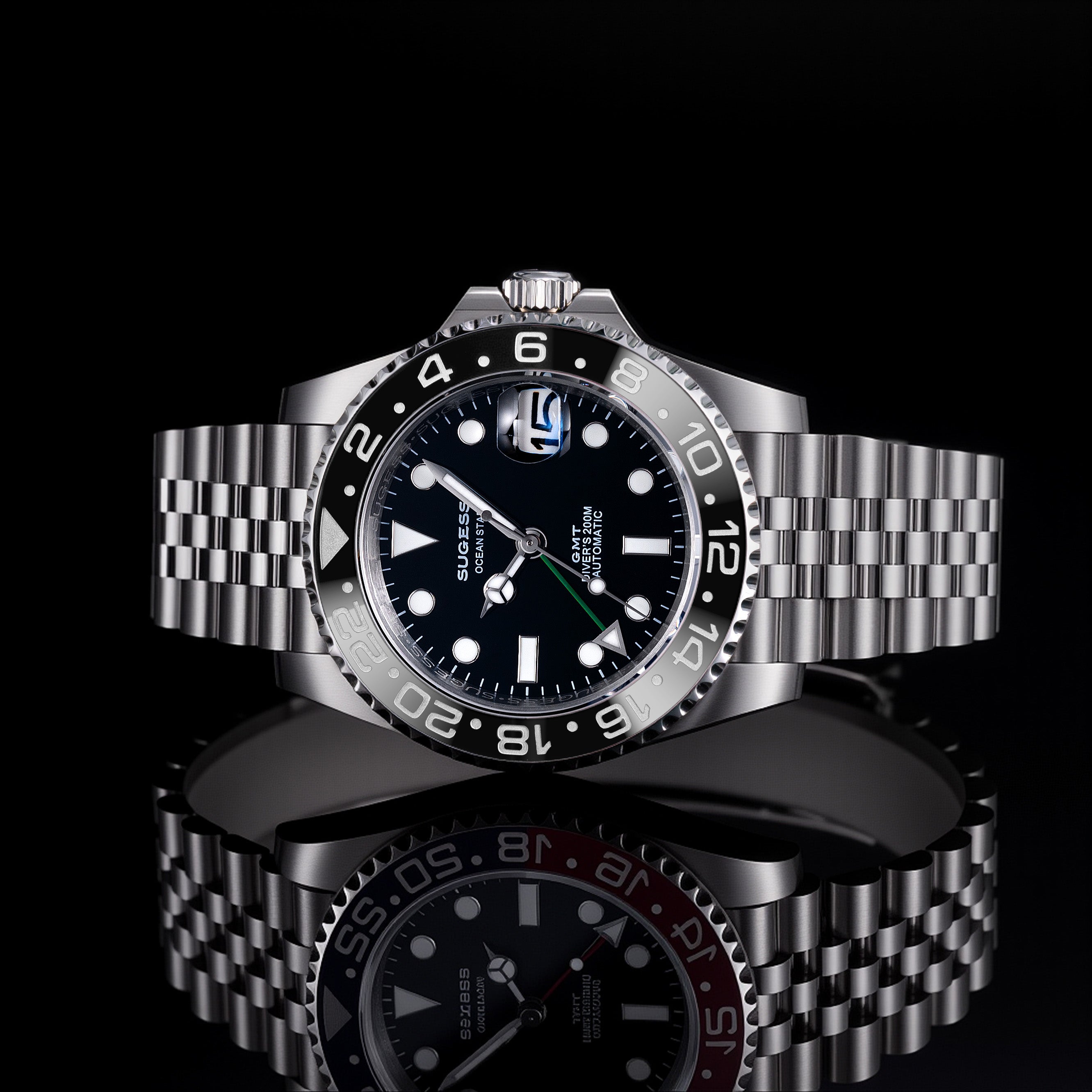 Sugess GMT Diver's Stainless Steel Ceramic Bezel High Beat 28,800