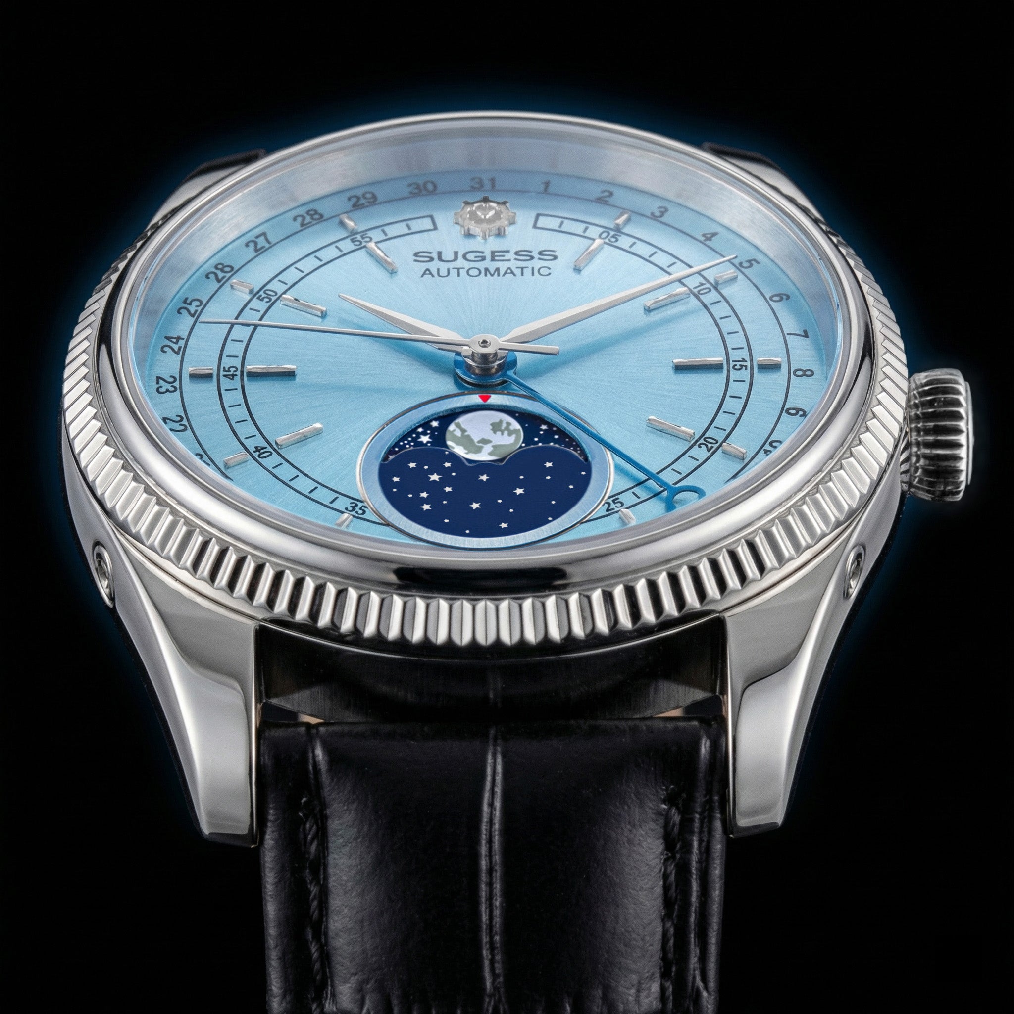 MoonPhase Master S452 Stainless-Steel Light Blue Dial Black Strap