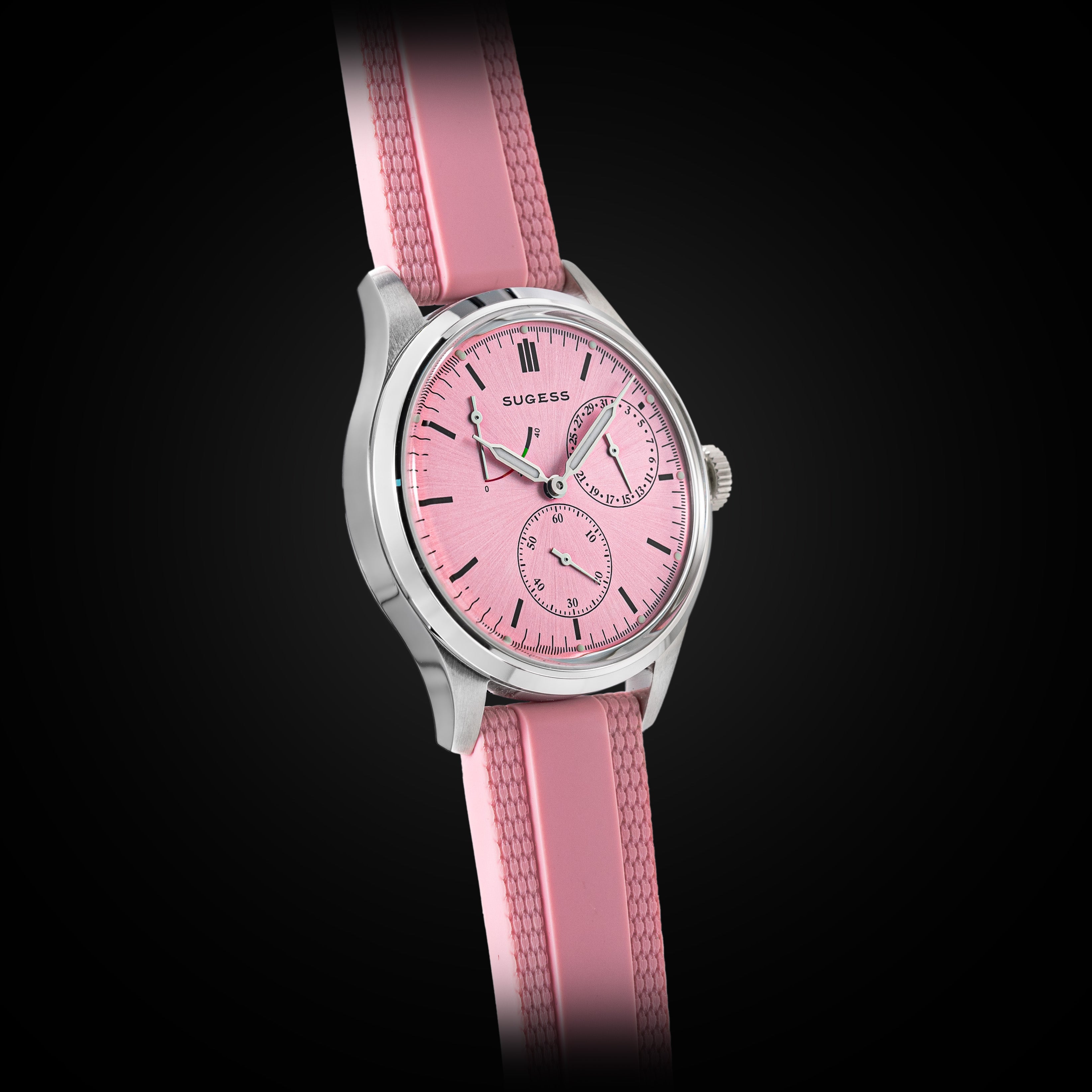 Sugess S458 Pink Dial Stainless-Steel Automatic Rubber Band