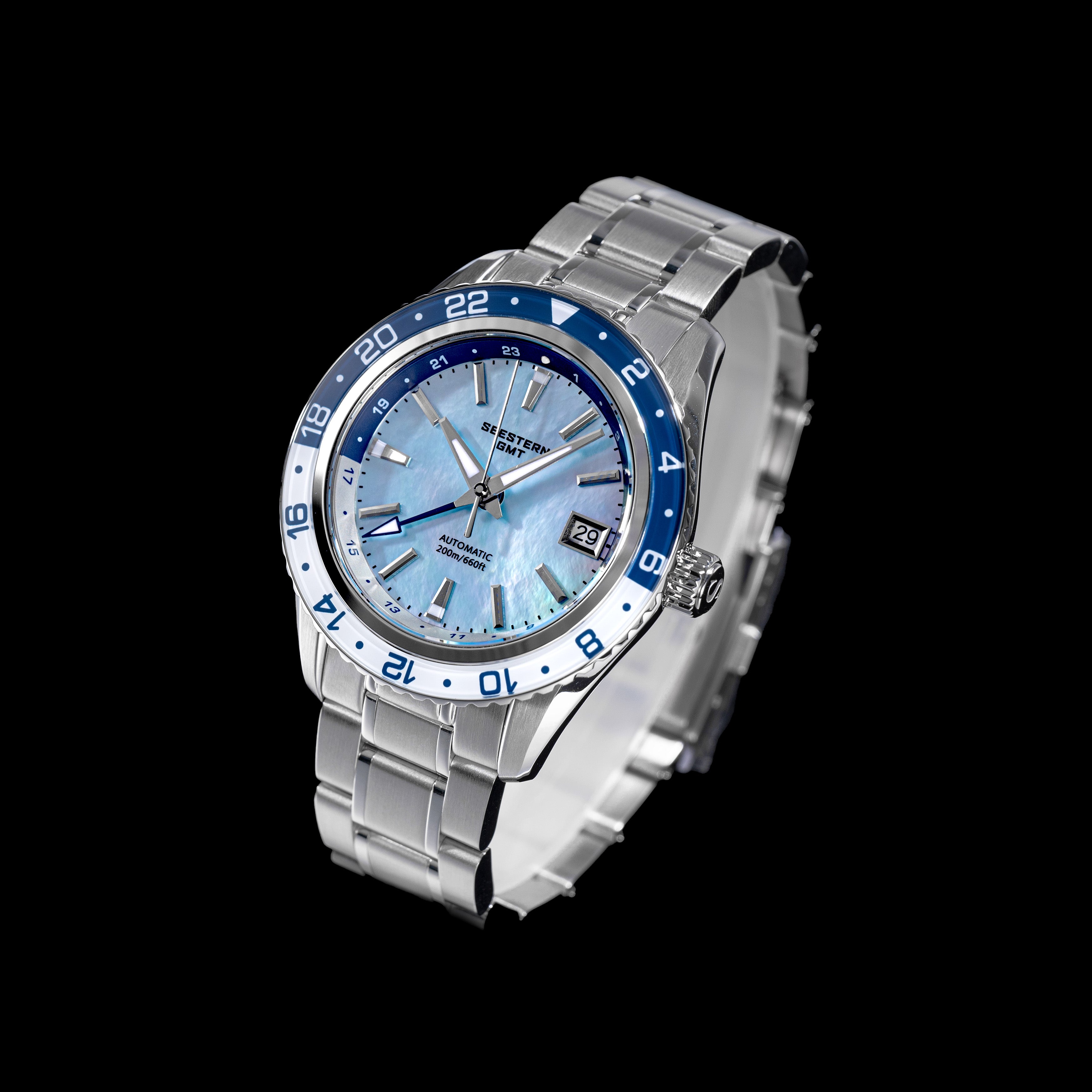 Seestern S456 GMT Automatic Light Blue Pearl Dial Automatic