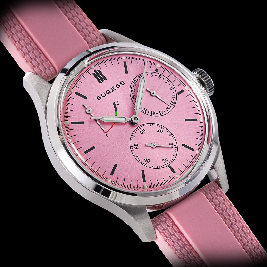 Sugess S458 Pink Dial Stainless-Steel Automatic Rubber Band
