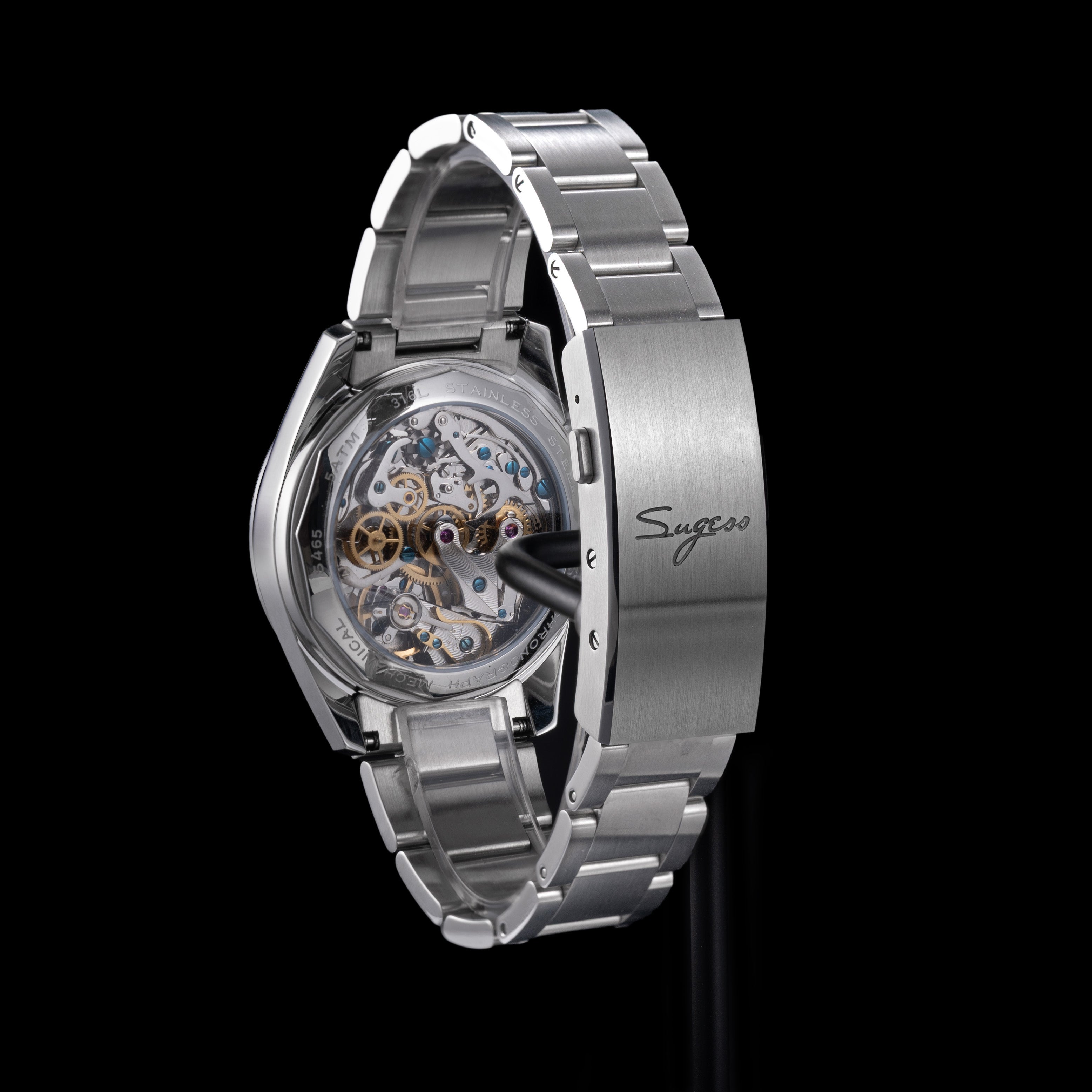 Sugess S465 Chronograph Stainless Steel Panda Dial Silver Hand