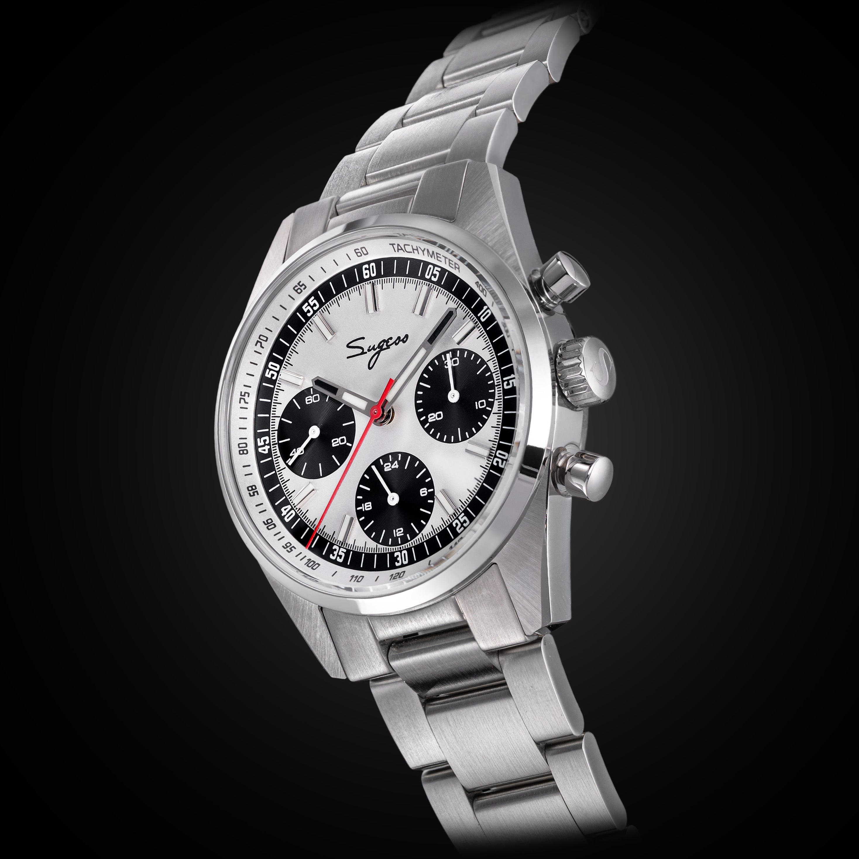 Sugess S465 Chronograph Stainless Steel Panda Dial Silver Hand