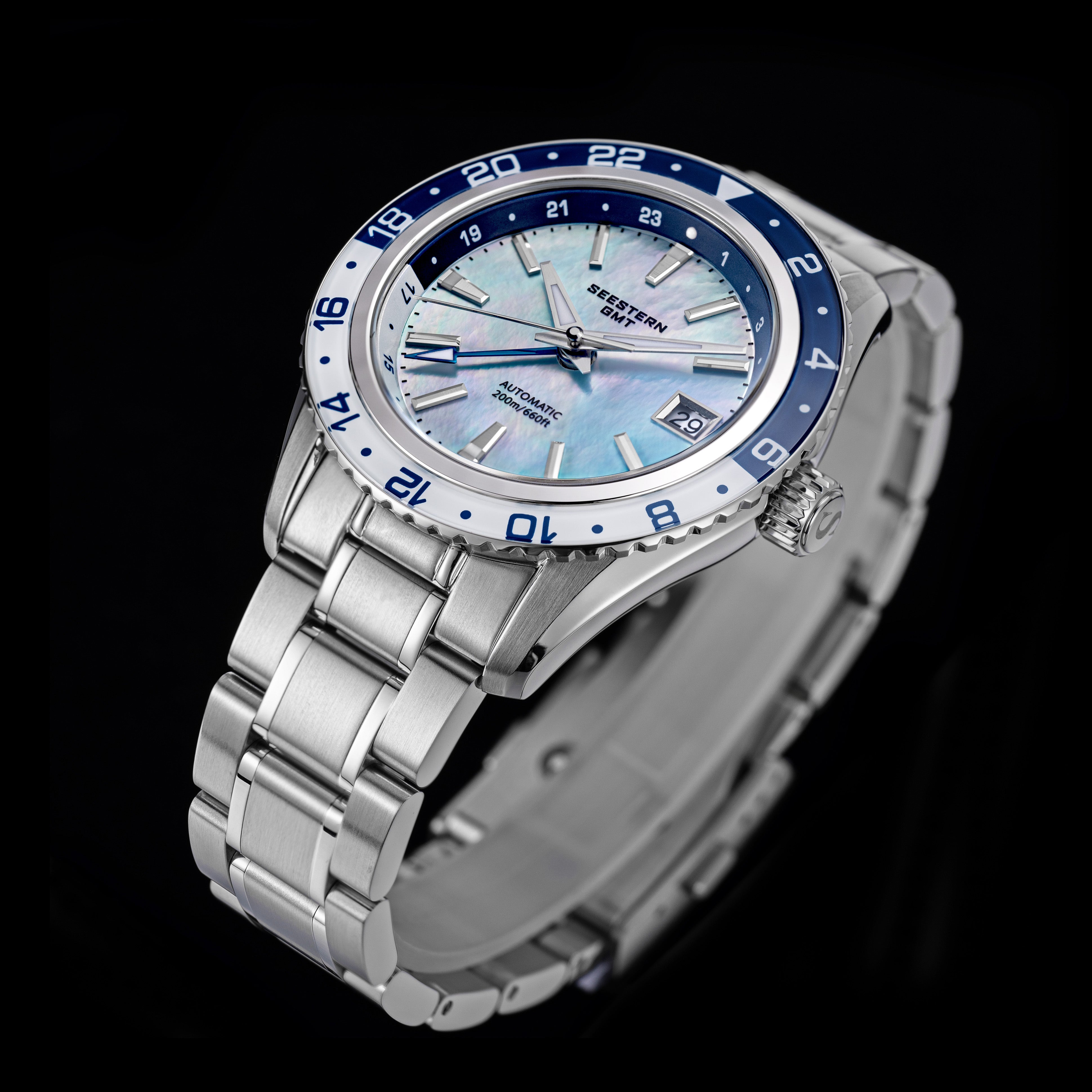 Seestern S456 GMT Automatic Light Blue Pearl Dial Automatic