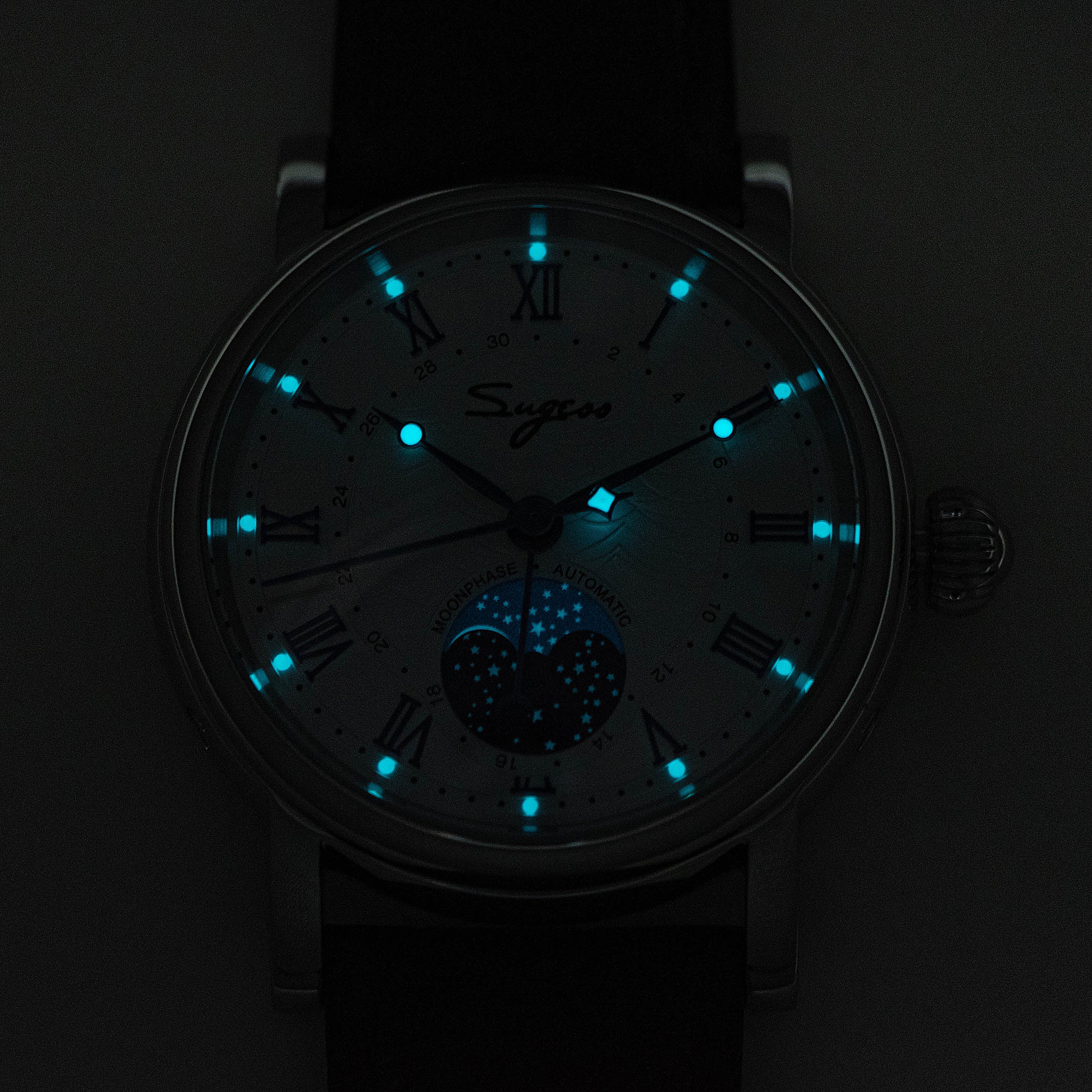 Sugess Luminous Moonphase Seagull ST2108 Movement Watch SU2108GZ