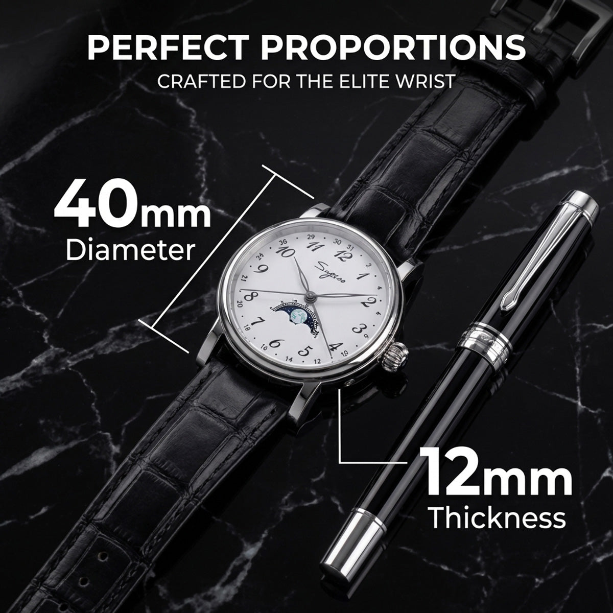 Sugess Luminous Moonphase Seagull ST2108 Movement Watch SU2108SK