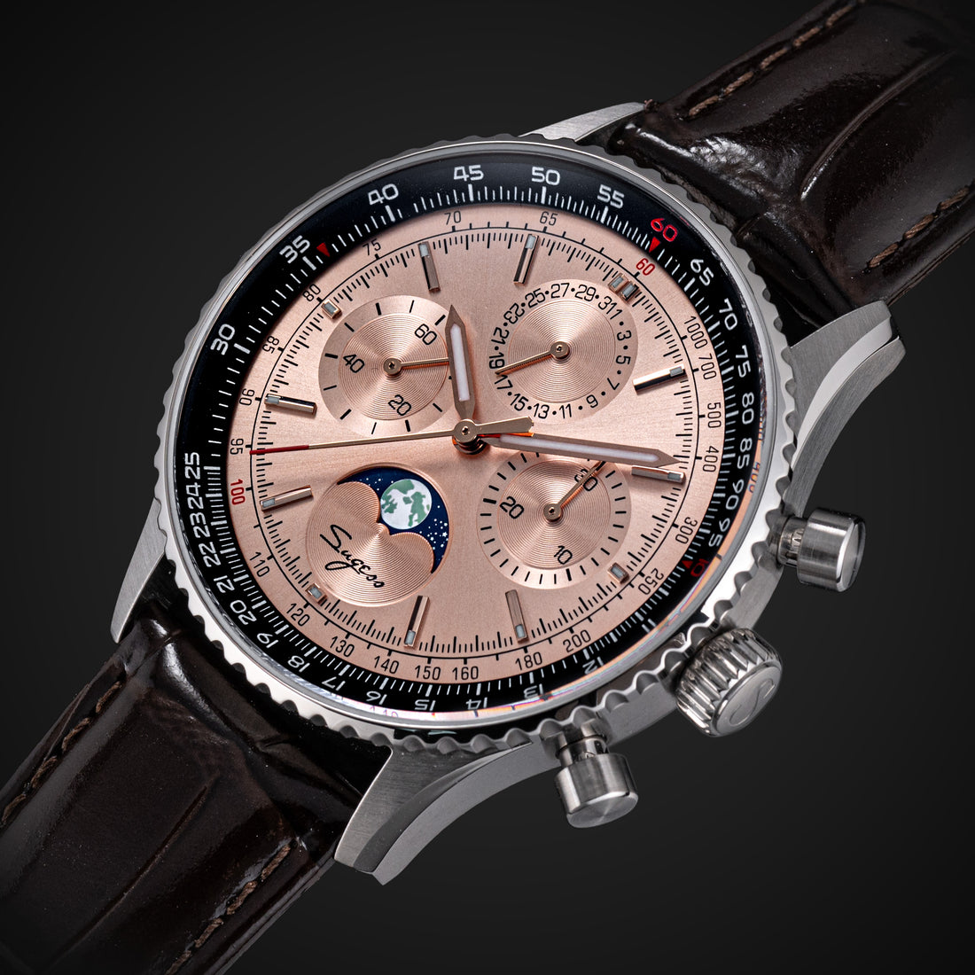 MoonPhase Chrono Master S468 Stainless Steel Case Rose Gold Dial